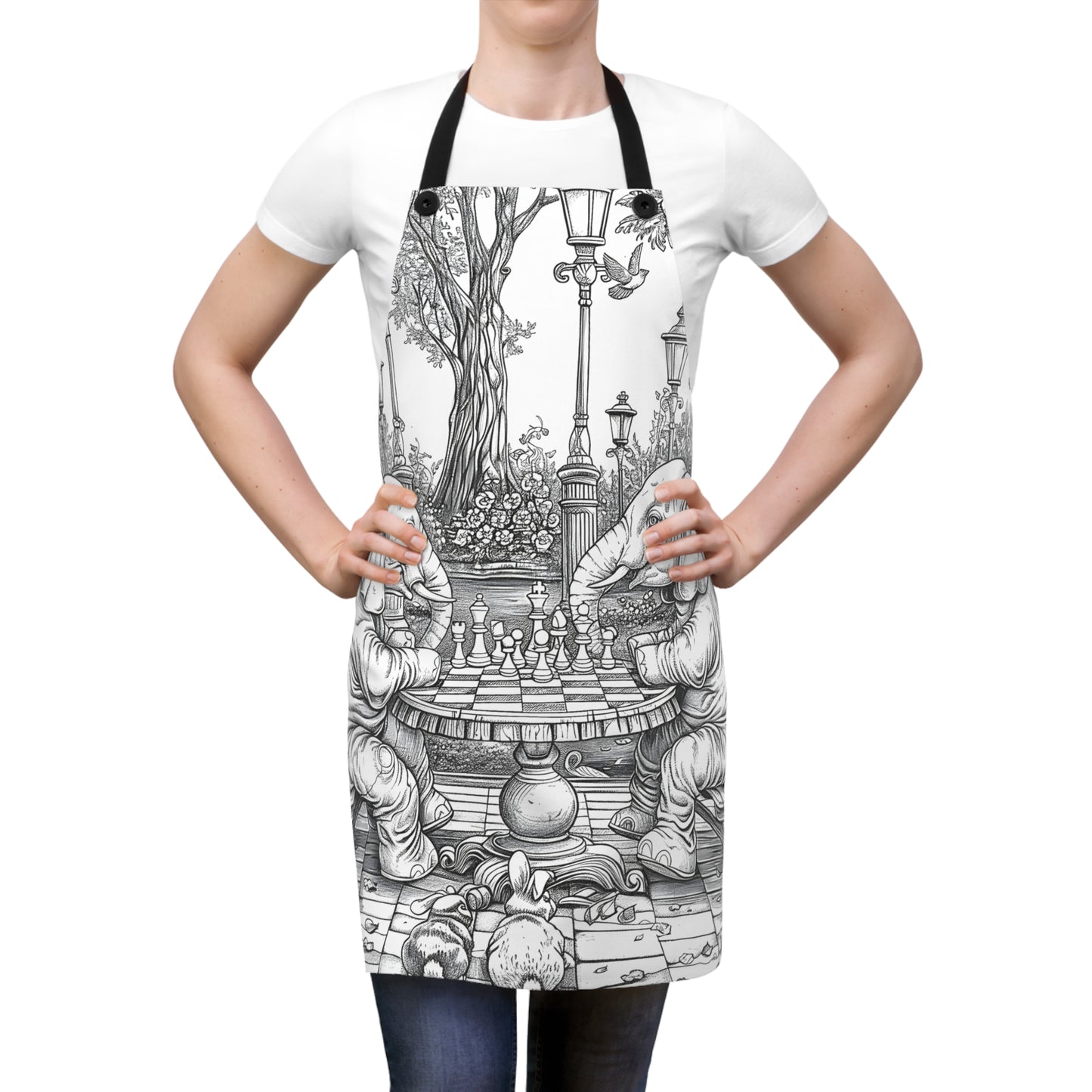 Apron Coloring Kit with 10 Fabric Markers - Elephants Playing Chess