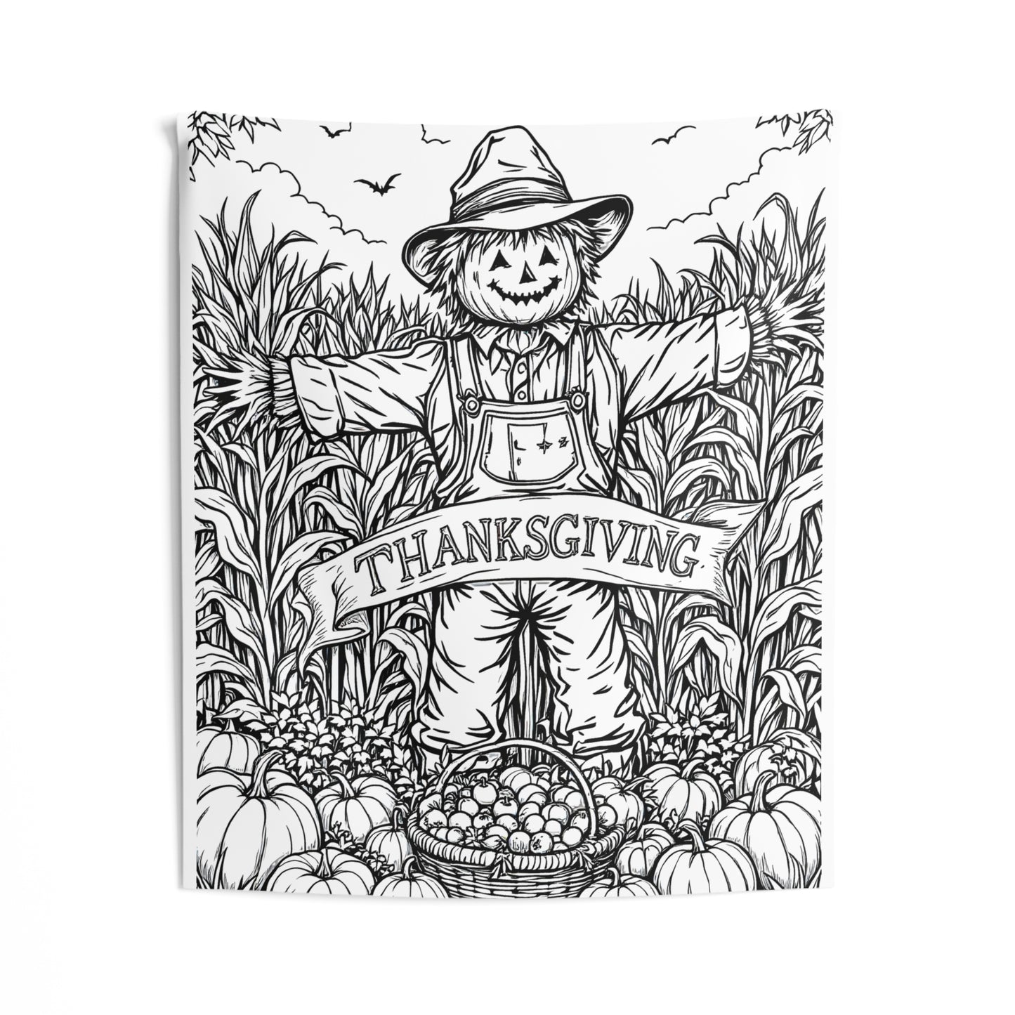 Indoor Wall Tapestries Coloring Kit with 10 Fabric Markers - Thanksgiving Scarecrow