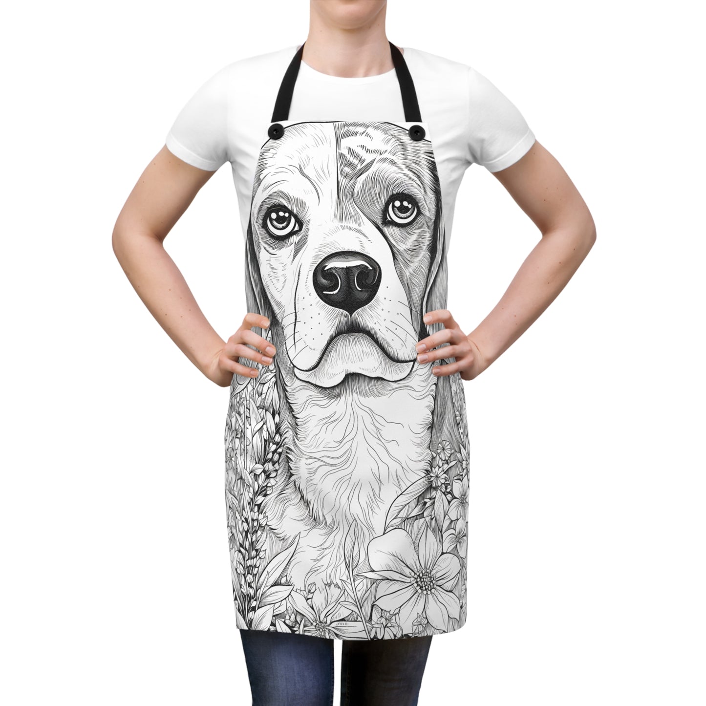Apron Coloring Kit with 10 Fabric Markers - Beagle in Flowers