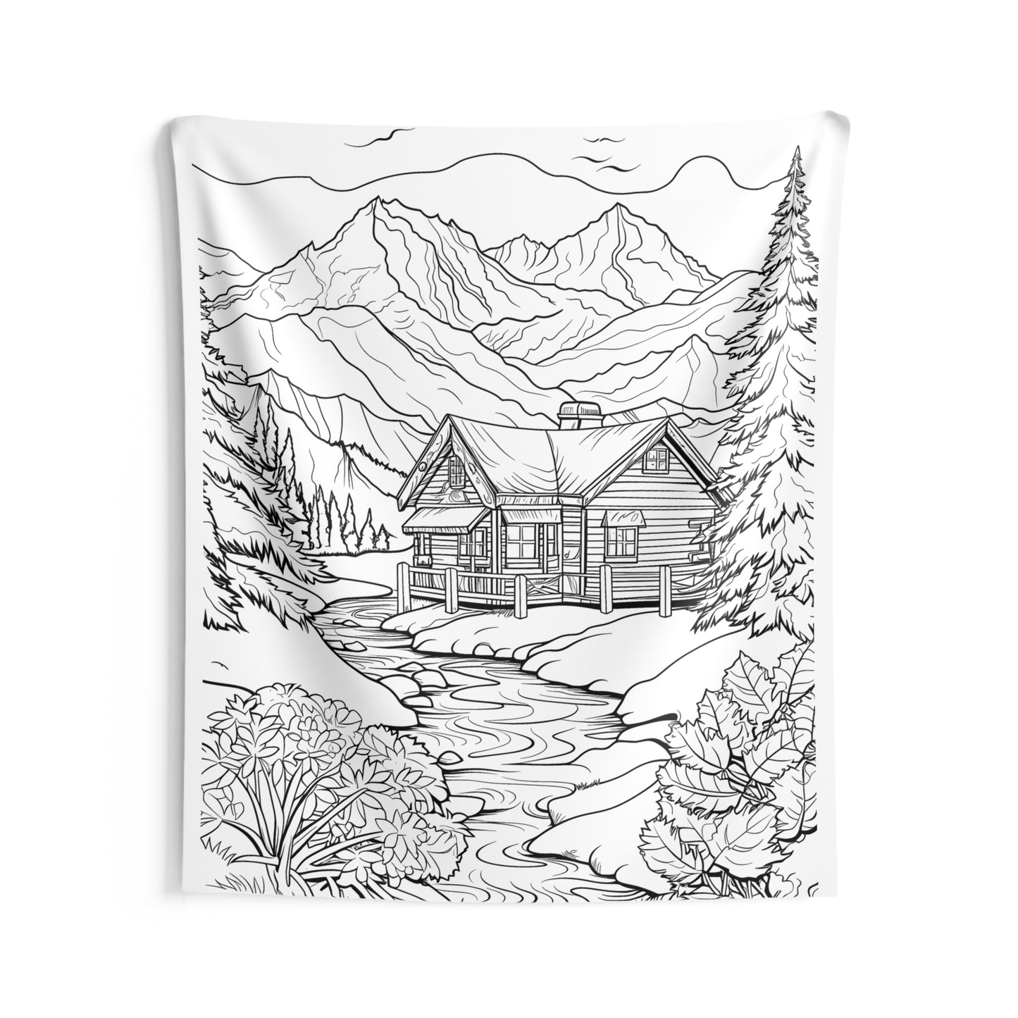 Indoor Wall Tapestries Coloring Kit with 10 Fabric Markers - Mountain Cabin