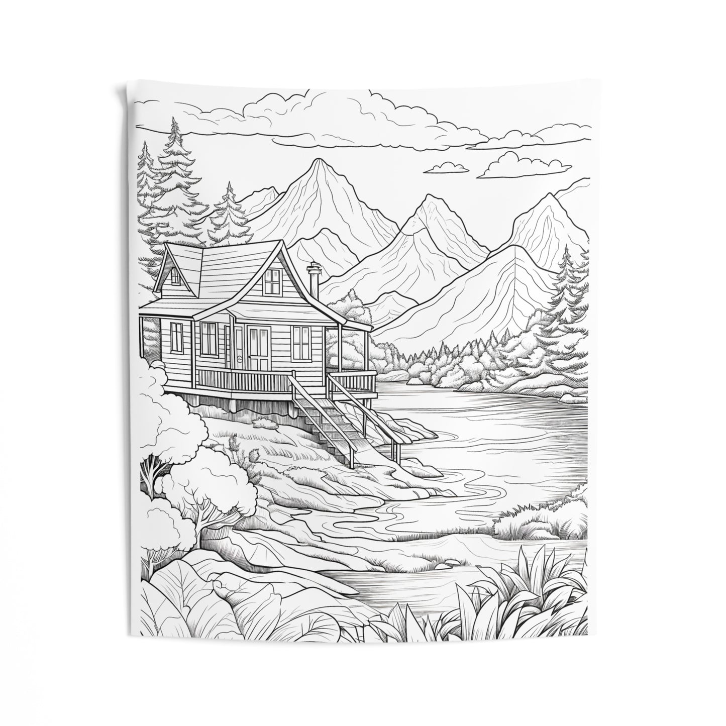 Indoor Wall Tapestries Coloring Kit with 10 Fabric Markers - Mountain Cabin