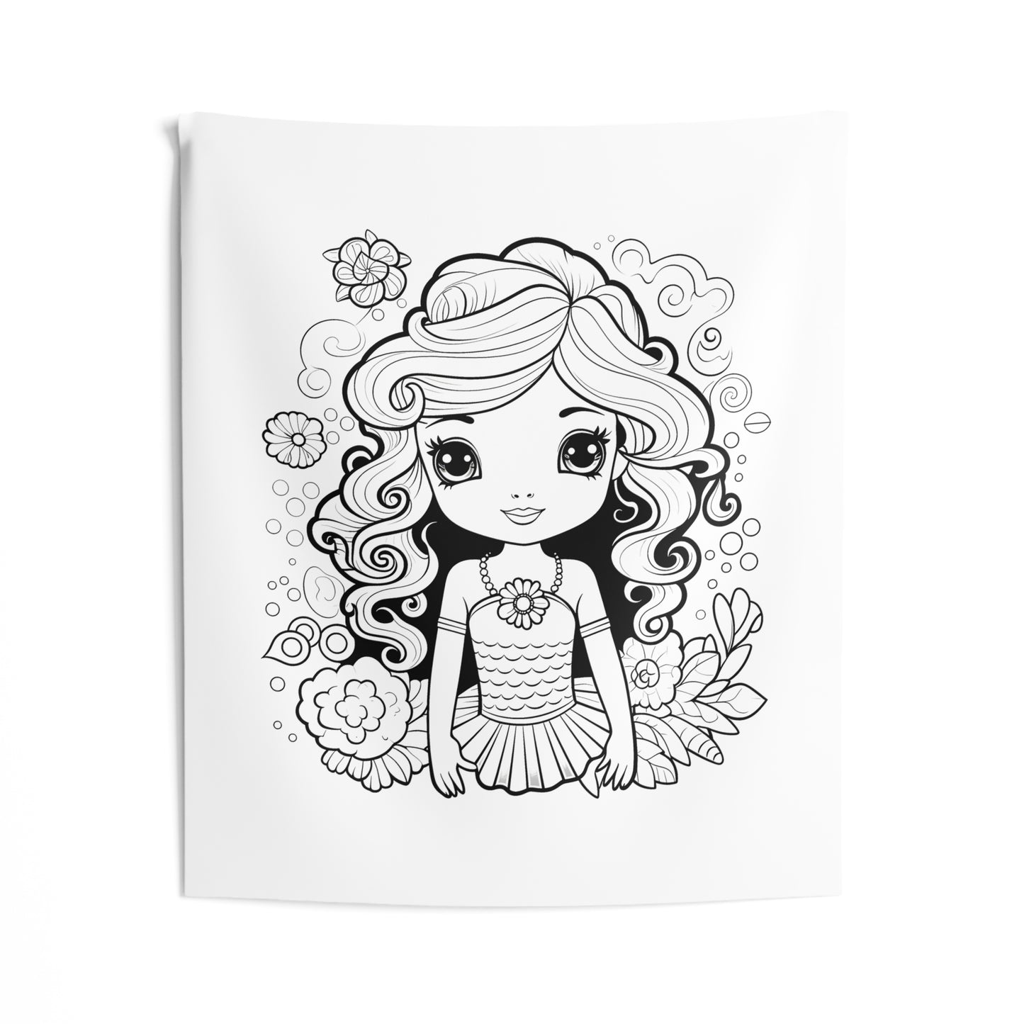 Indoor Wall Tapestries Coloring Kit with 10 Fabric Markers - Cute Mermaid with Flowers