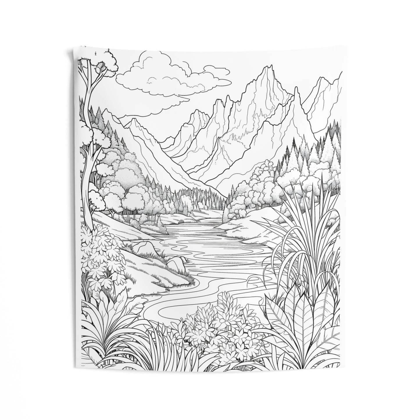 Indoor Wall Tapestries Coloring Kit with 10 Fabric Markers - Mountains and River