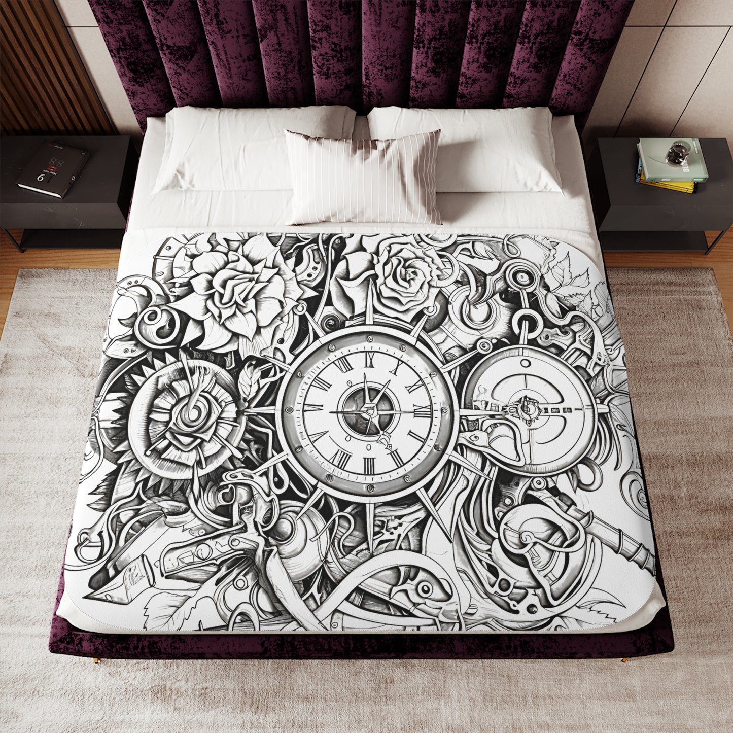Blanket Coloring Kit with 10 Fabric Markers - Steampunk Clock