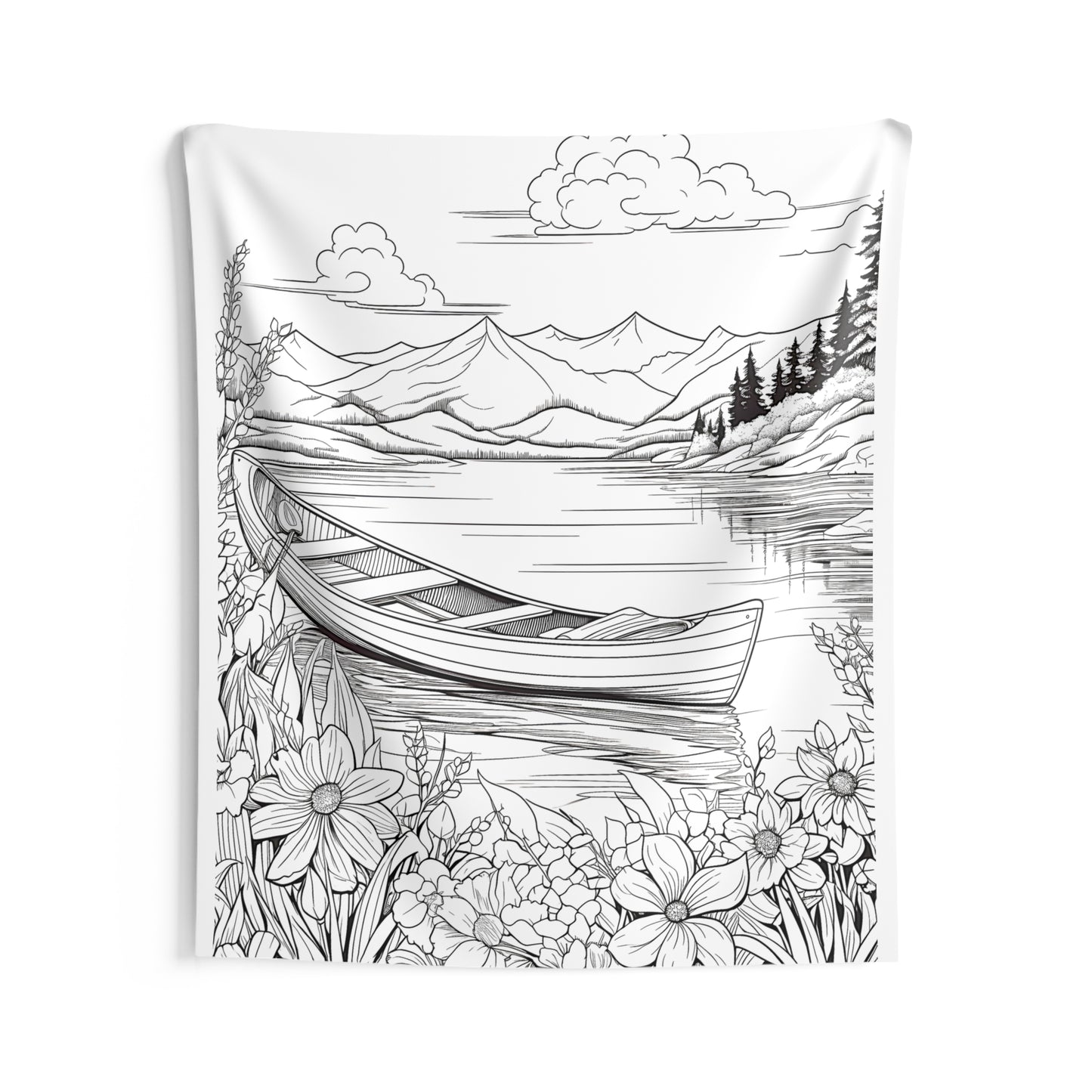 Indoor Wall Tapestries Coloring Kit with 10 Fabric Markers - Mountain Lake with Canoe