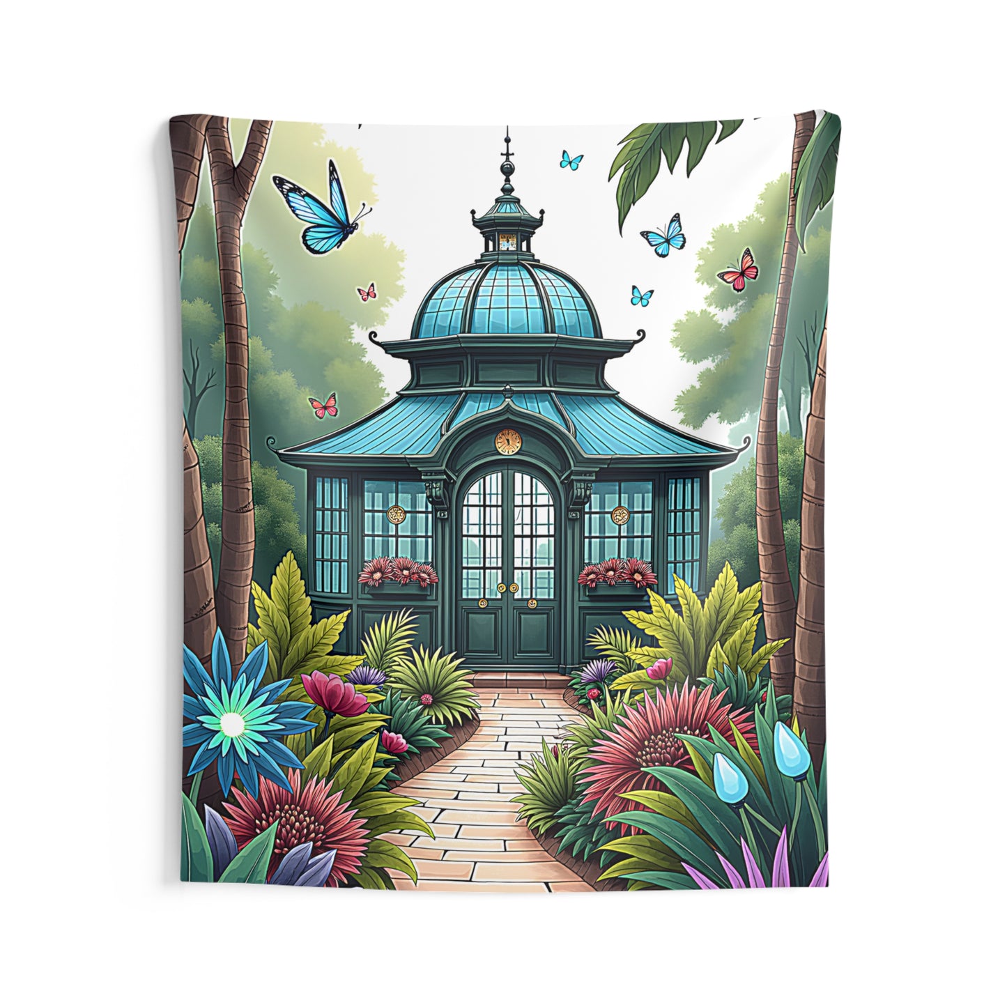 Indoor Wall Tapestries Colorful Graphic Design - Butterflies and Pavilion