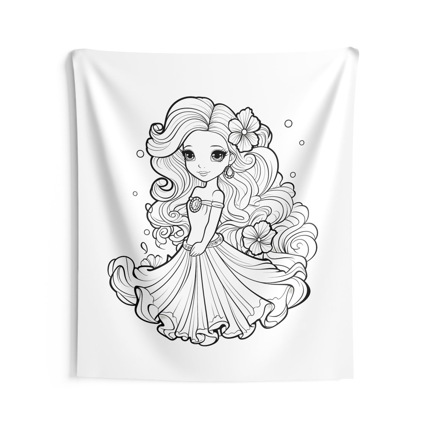 Indoor Wall Tapestries Coloring Kit with 10 Fabric Markers - Flower Princess