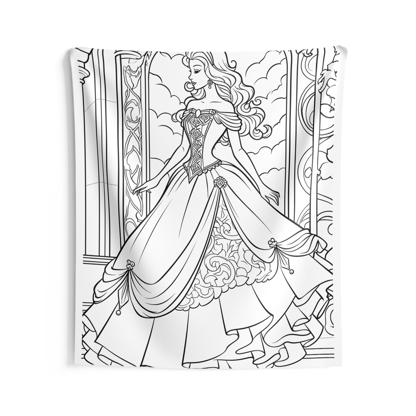 Indoor Wall Tapestries Coloring Kit with 10 Fabric Markers - Elegant Princess