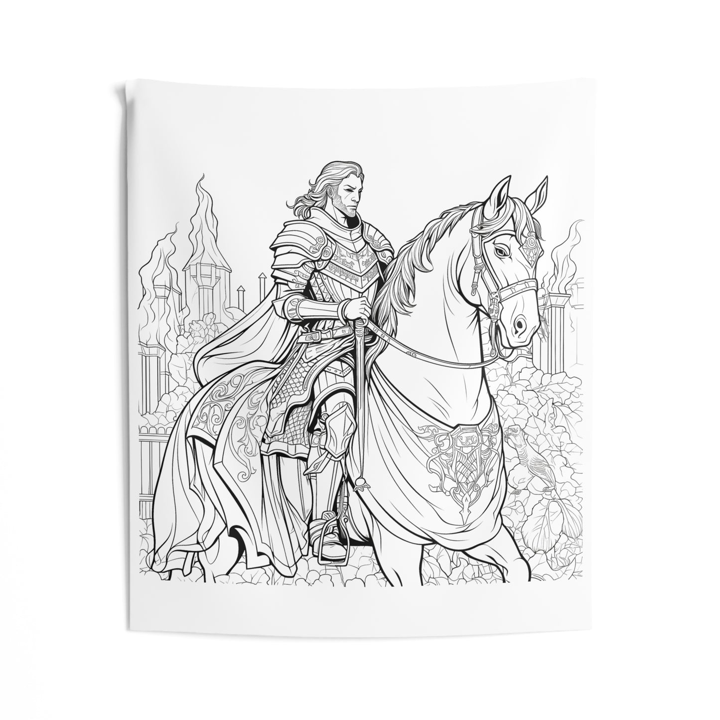 Indoor Wall Tapestries Coloring Kit with 10 Fabric Markers - Knight on Horseback