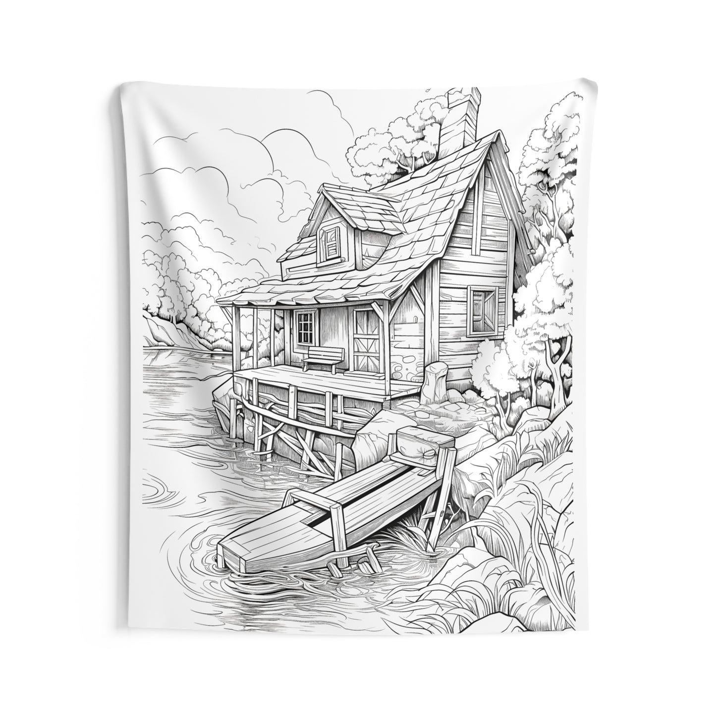 Indoor Wall Tapestries Coloring Kit with 10 Fabric Markers - Cabin by the Lake