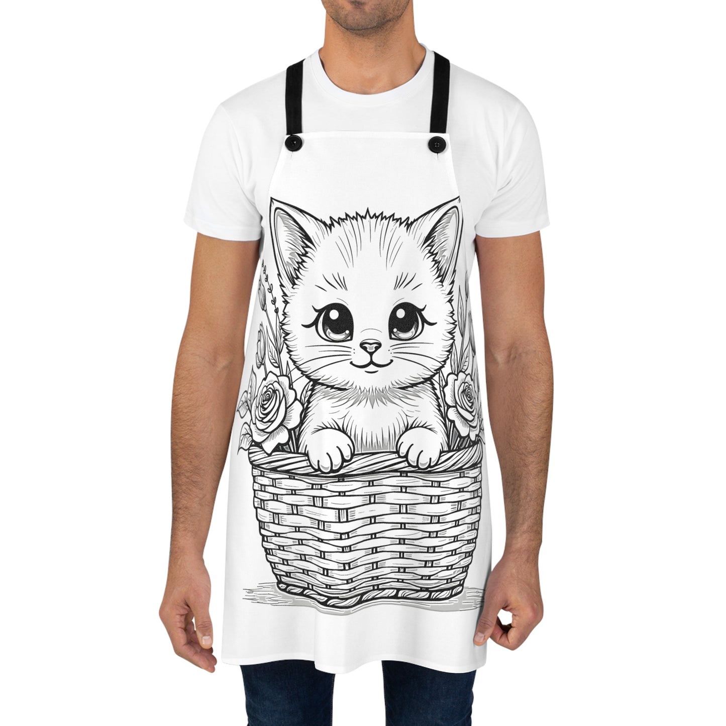 Apron Coloring Kit with 10 Fabric Markers - Kitten in Basket