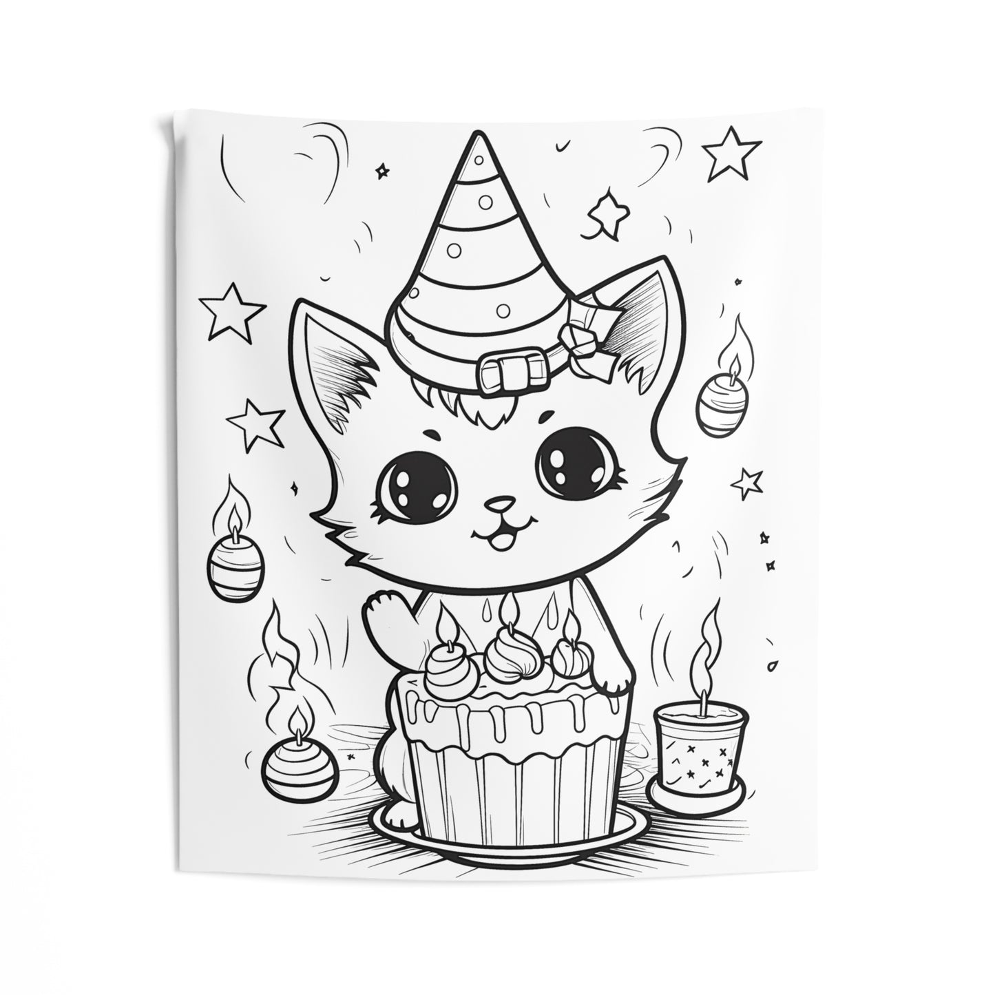 Indoor Wall Tapestries Coloring Kit with 10 Fabric Markers - Cat Celebrating