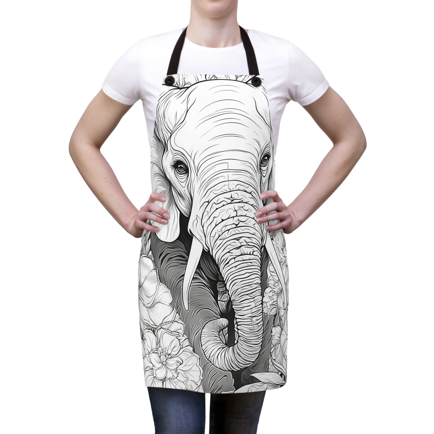 Apron Coloring Kit with 10 Fabric Markers - Elephant in Floral Environment