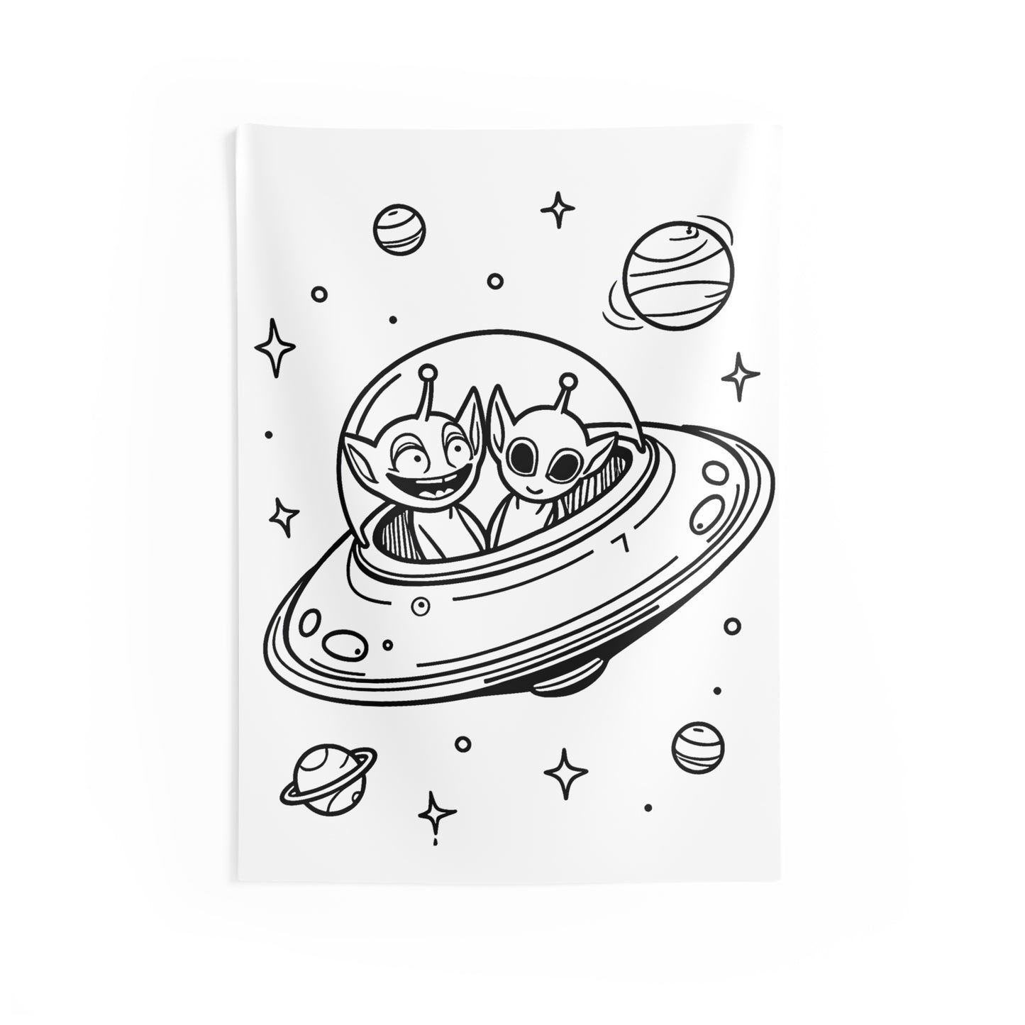 Indoor Wall Tapestries Coloring Kit with 10 Fabric Markers - Aliens in Spaceship