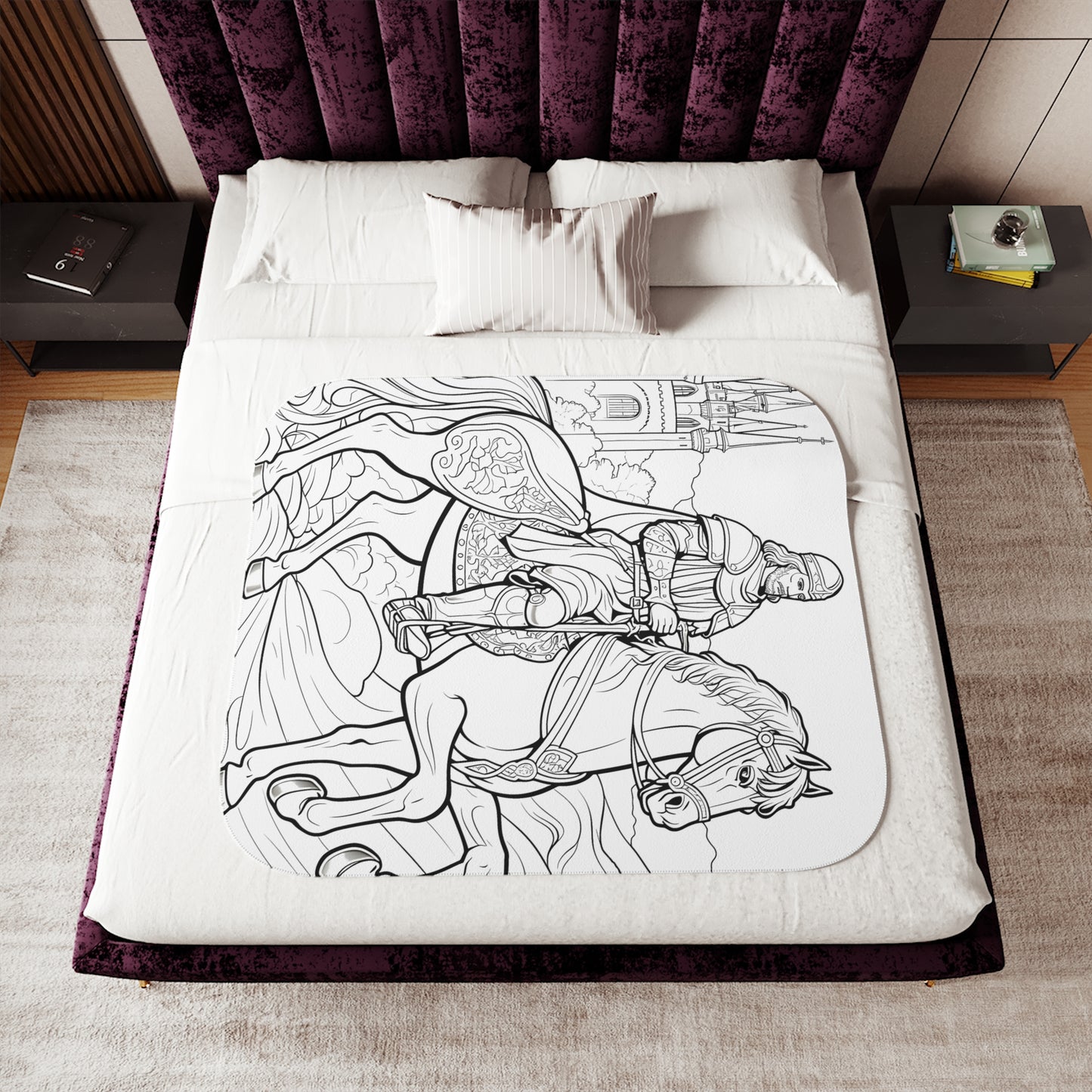 Blanket Coloring Kit with 10 Fabric Markers - Knight on Horseback