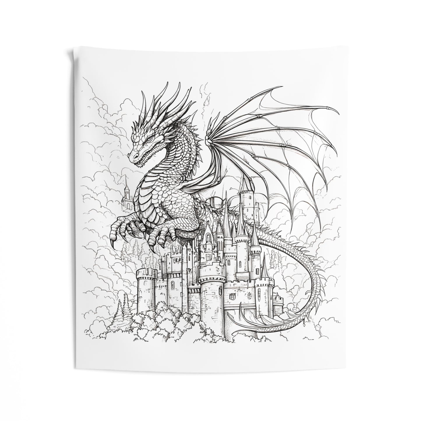 Indoor Wall Tapestries Coloring Kit with 10 Fabric Markers - Dragon and Castle