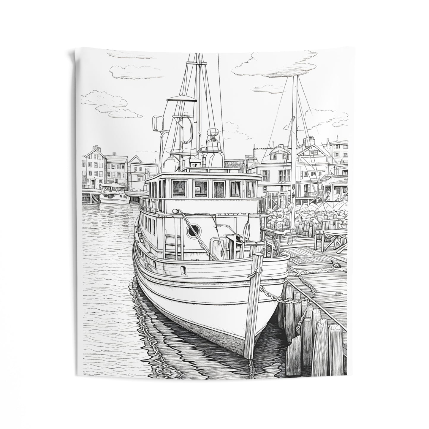 Indoor Wall Tapestries Coloring Kit with 10 Fabric Markers - Fishing Boat at Dock