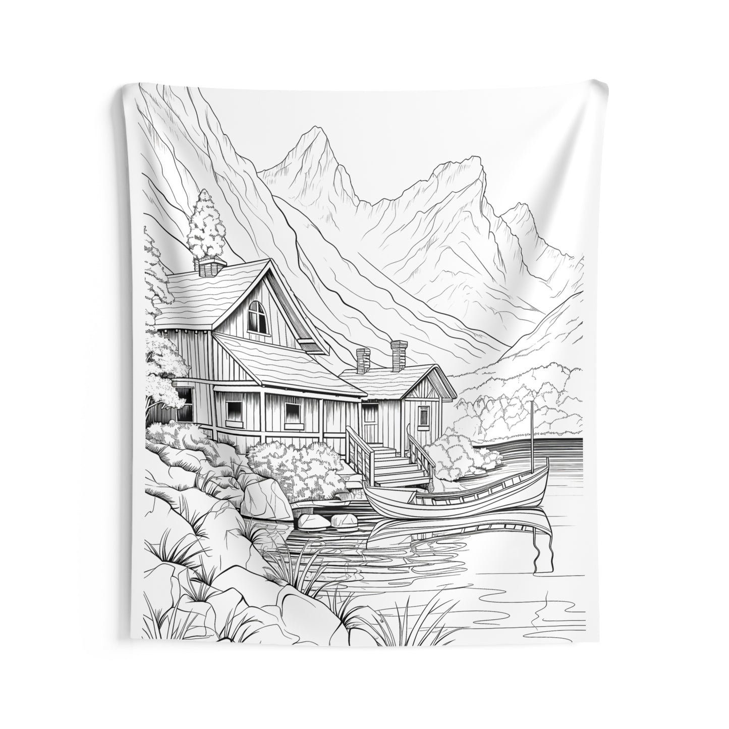 Indoor Wall Tapestries Coloring Kit with 10 Fabric Markers - Mountain Cabin