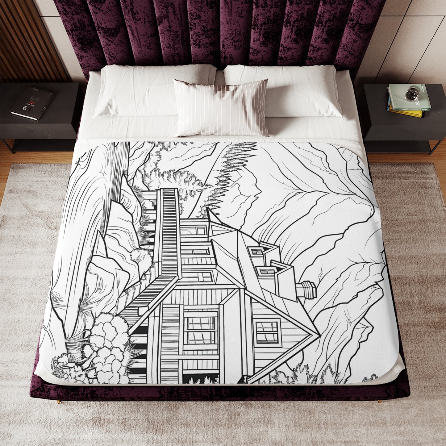 Blanket Coloring Kit with 10 Fabric Markers - Mountain Cabin