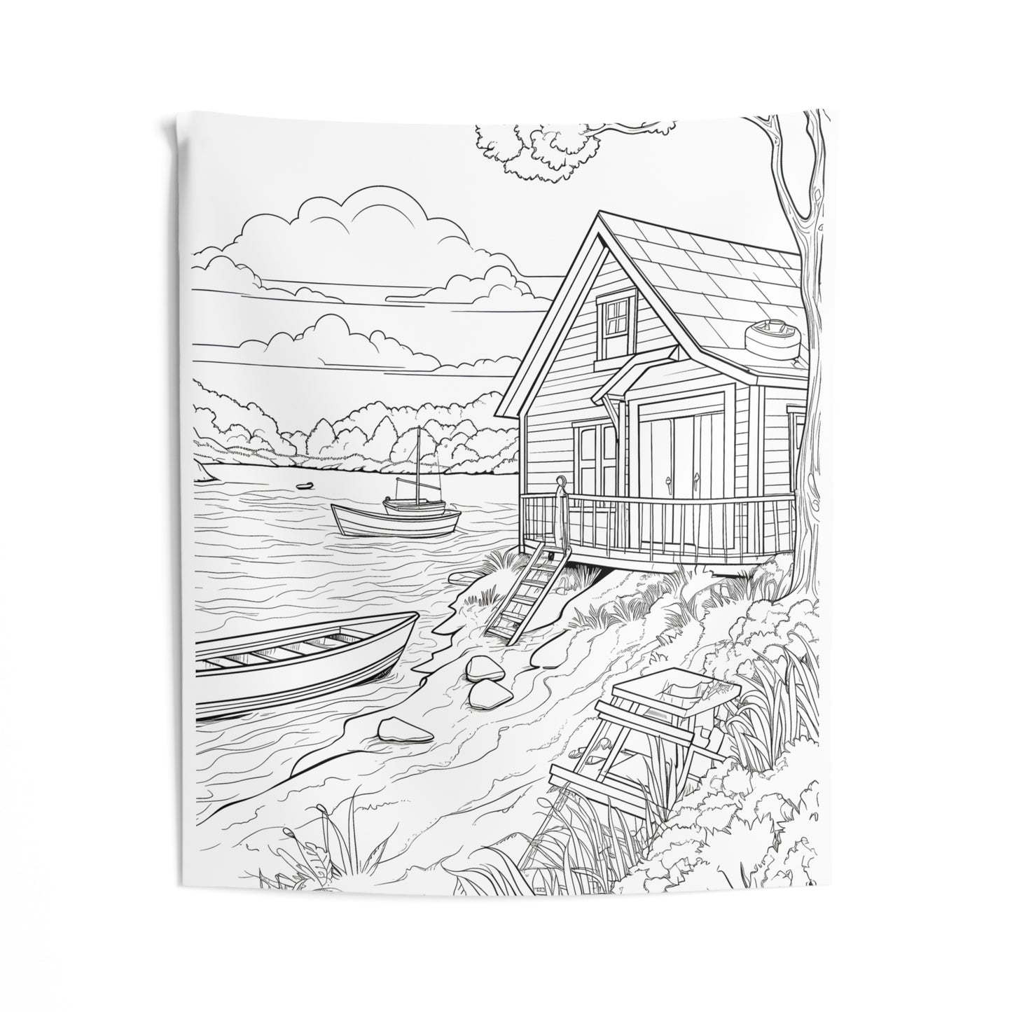 Indoor Wall Tapestries Coloring Kit with 10 Fabric Markers - Lake House