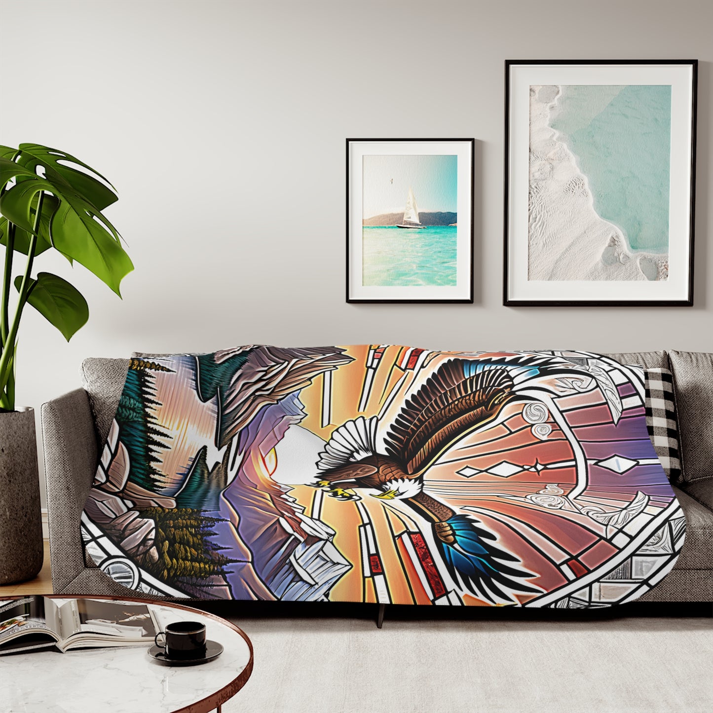 Blanket Colorful Graphic Design - Eagle and Mountain Landscape