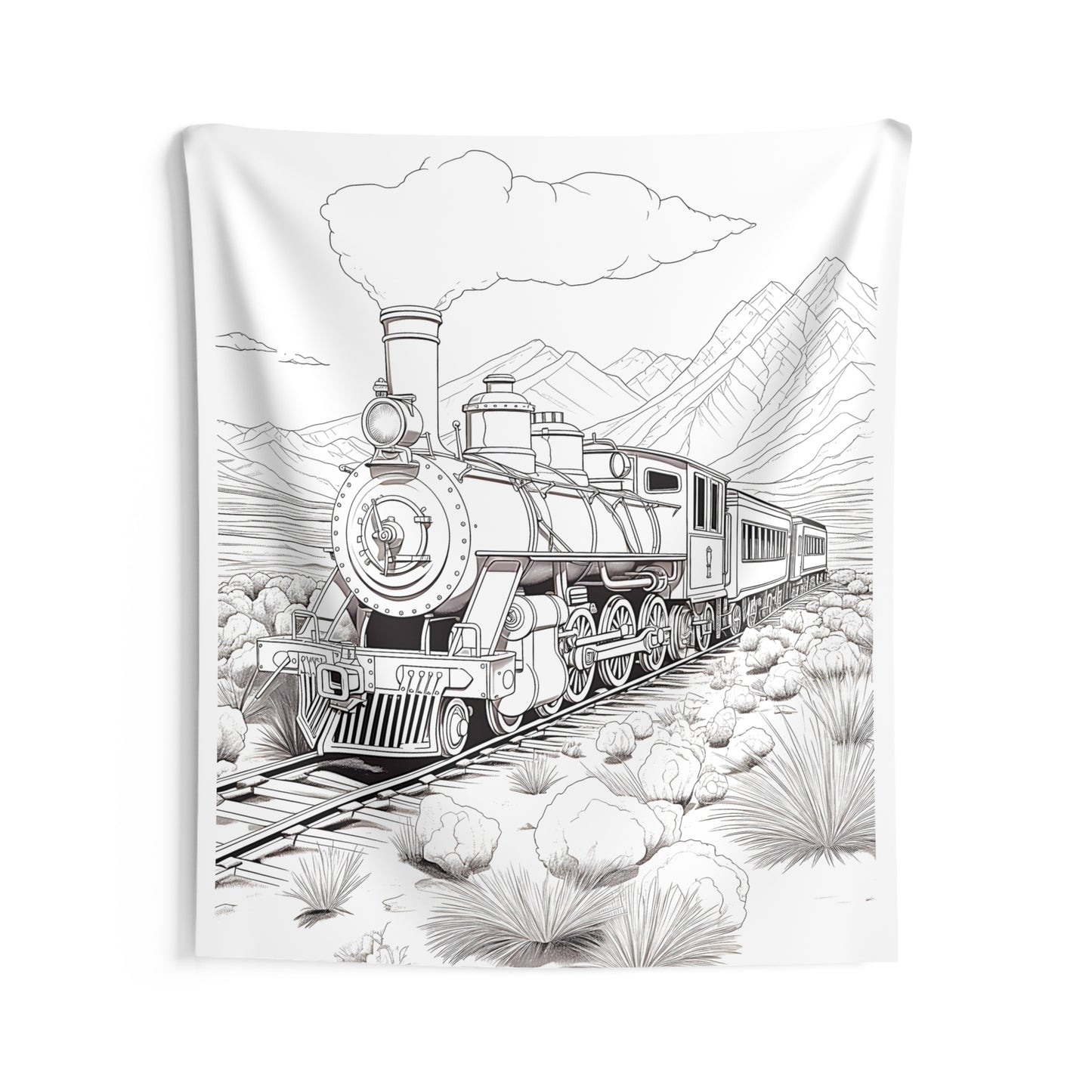 Indoor Wall Tapestries Coloring Kit with 10 Fabric Markers - Steam Train