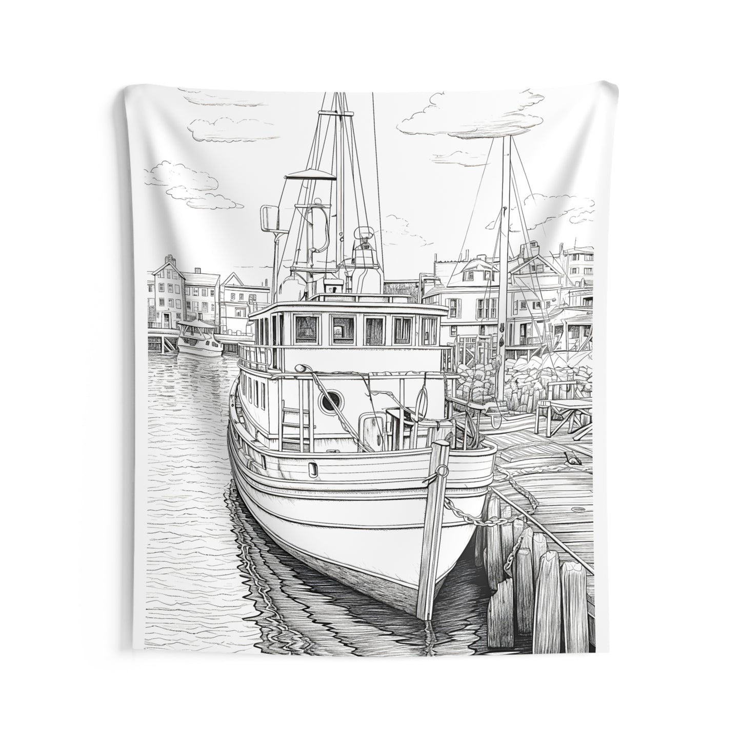 Indoor Wall Tapestries Coloring Kit with 10 Fabric Markers - Fishing Boat at Dock