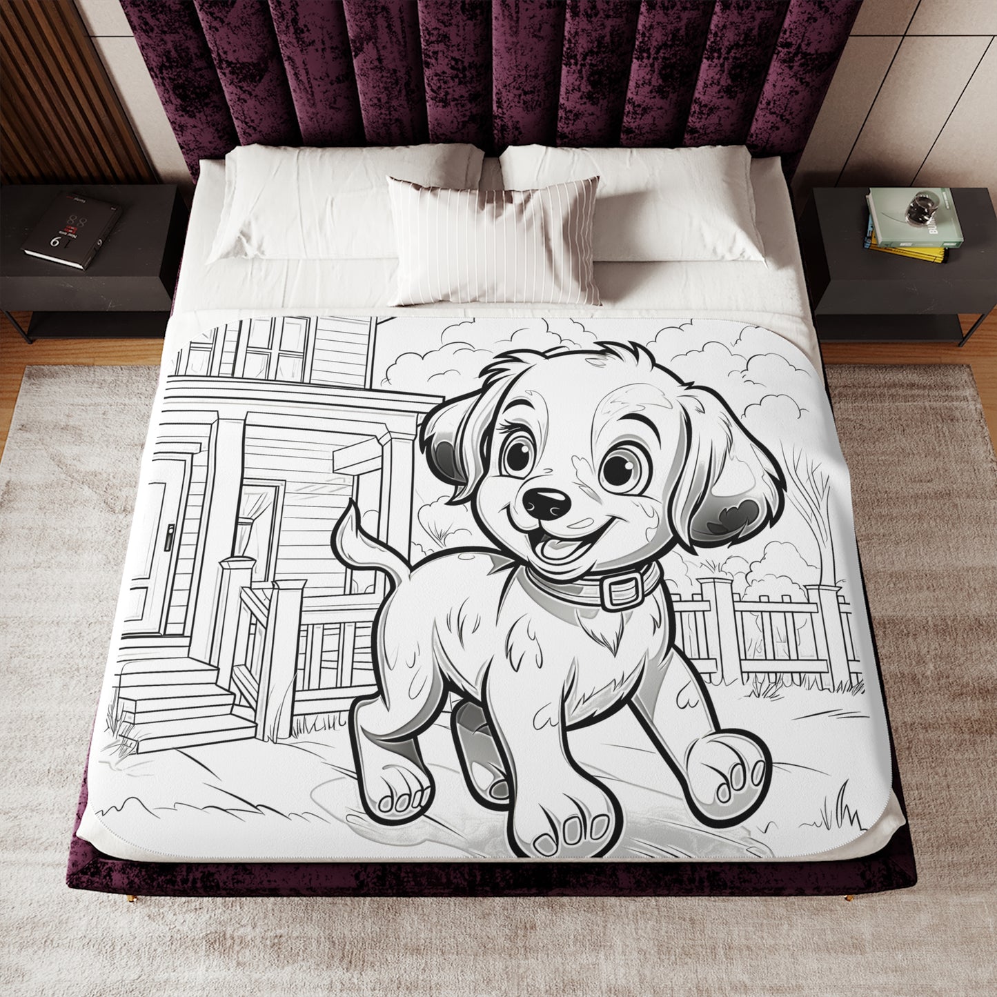 Blanket Coloring Kit with 10 Fabric Markers - Puppy in Yard