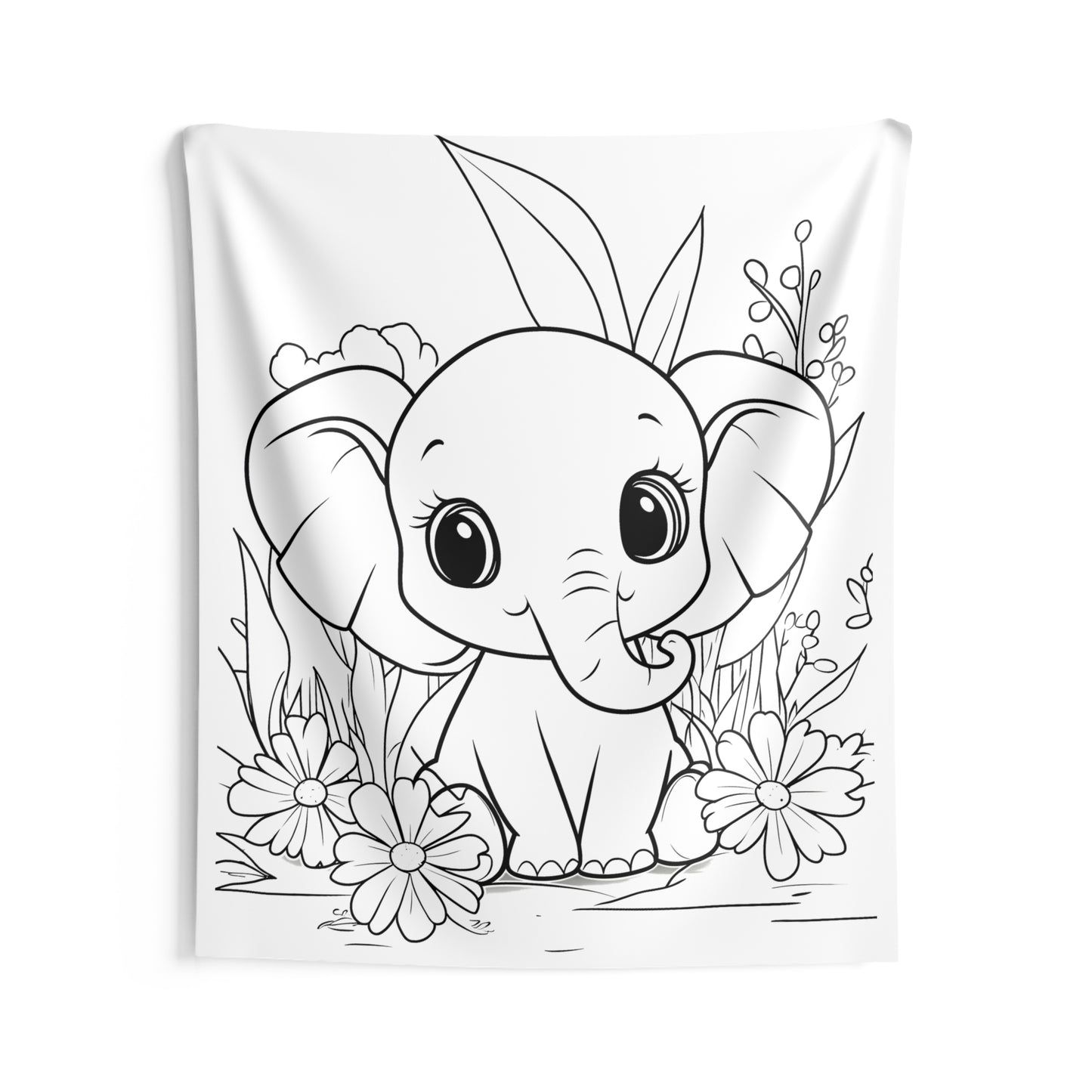 Indoor Wall Tapestries Coloring Kit with 10 Fabric Markers - Baby Elephant