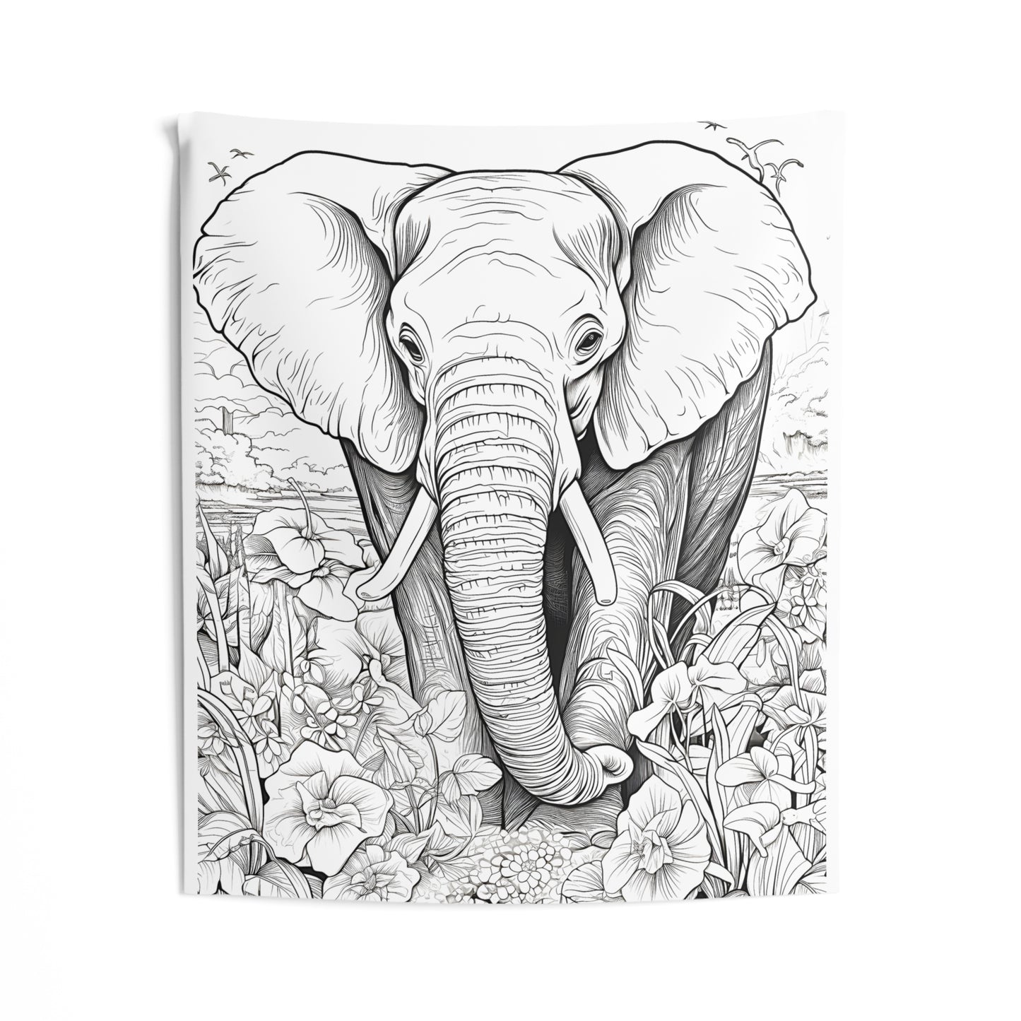 Indoor Wall Tapestries Coloring Kit with 10 Fabric Markers - Elephant in Nature