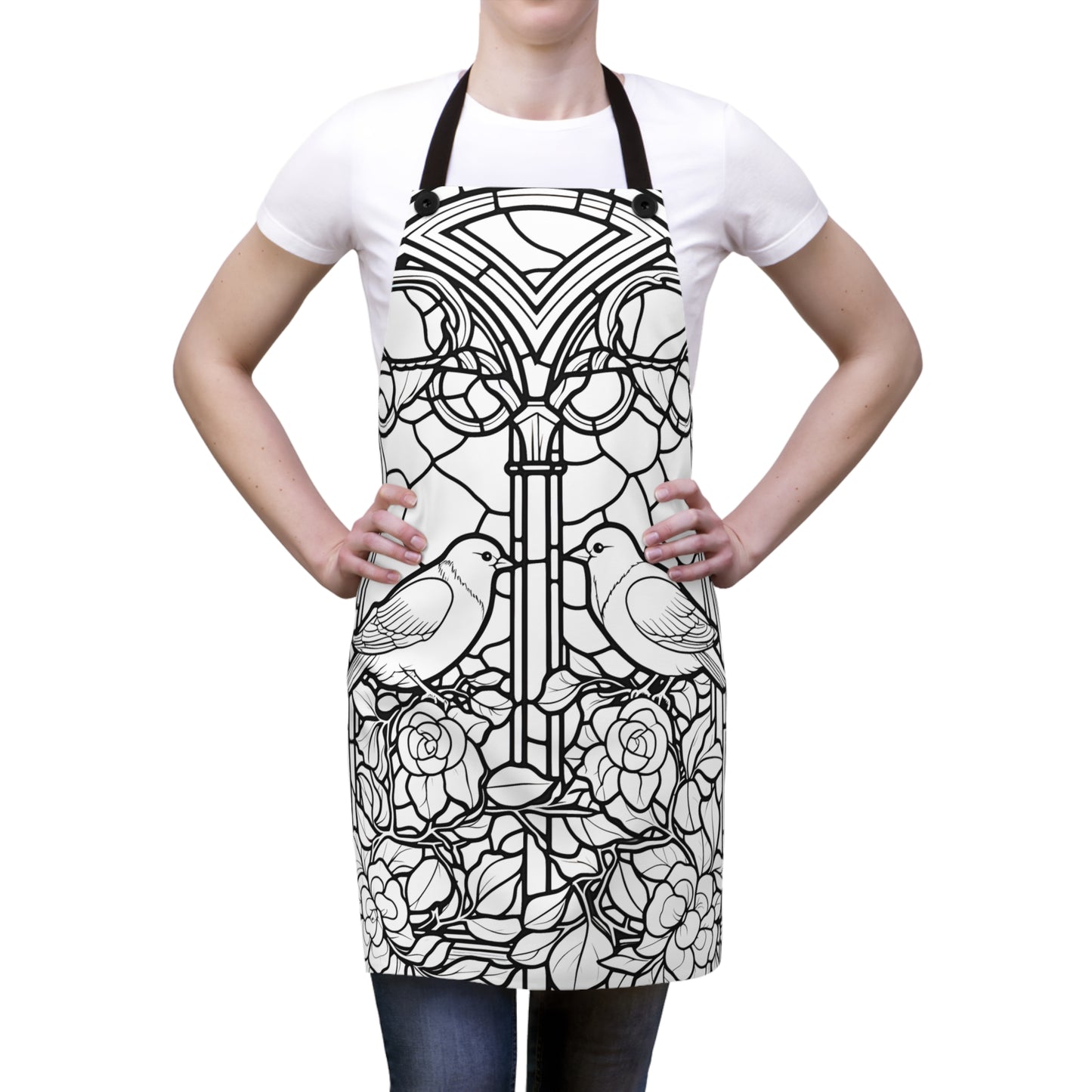 Apron Coloring Kit with 10 Fabric Markers - Doves on Stained Glass