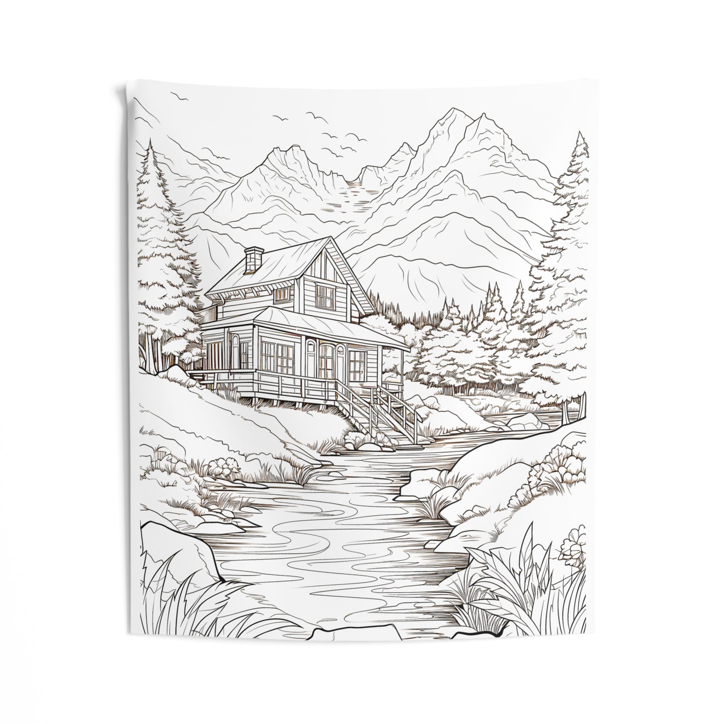 Indoor Wall Tapestries Coloring Kit with 10 Fabric Markers - Mountain Cabin