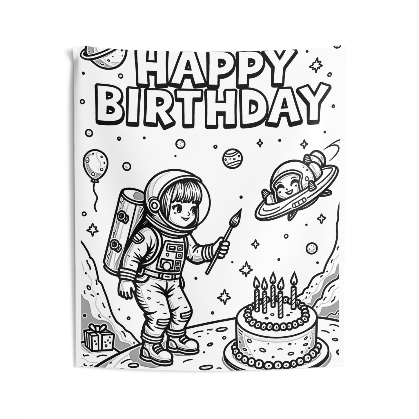 Indoor Wall Tapestries Coloring Kit with 10 Fabric Markers - Astronaut Birthday Celebration