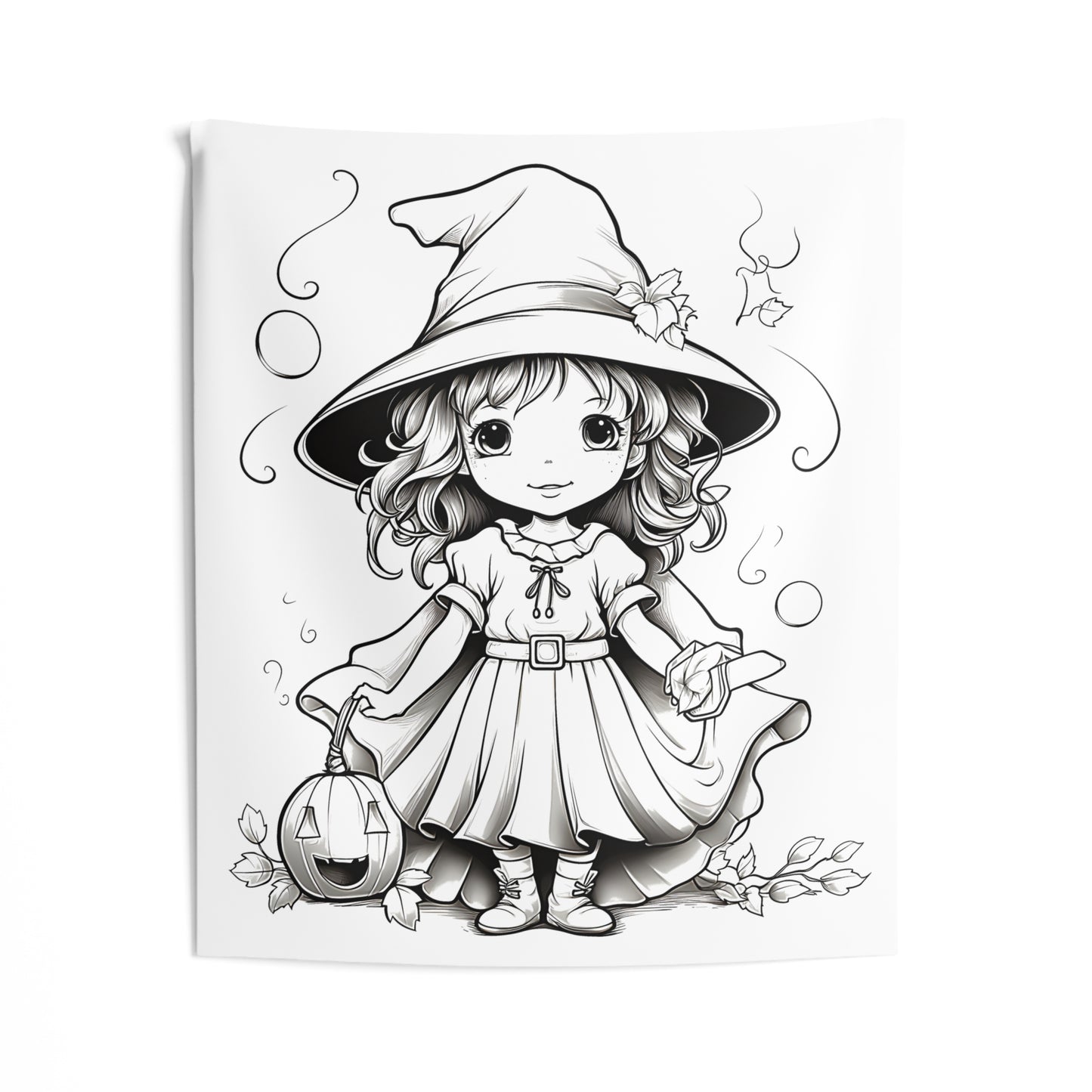 Indoor Wall Tapestries Coloring Kit with 10 Fabric Markers - Girl in Witch Costume