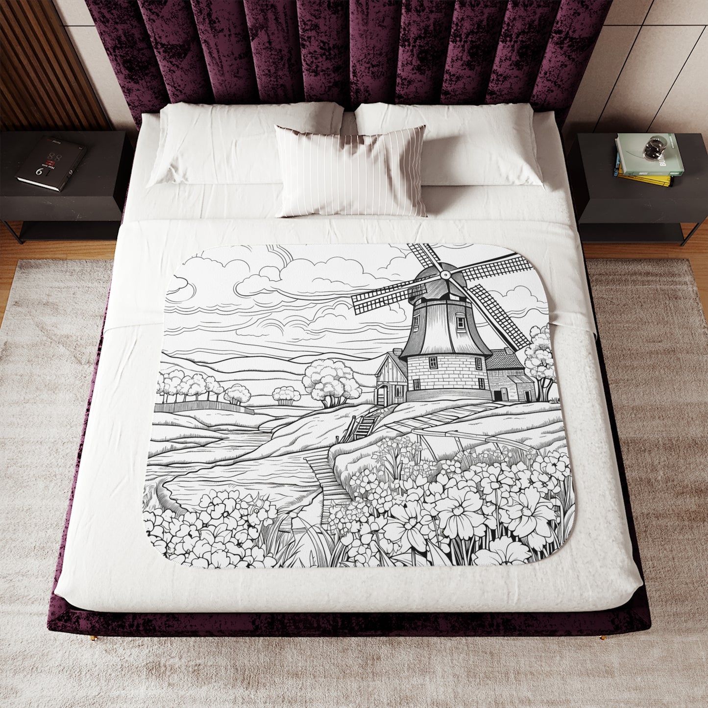 Blanket Coloring Kit with 10 Fabric Markers - Windmill Landscape