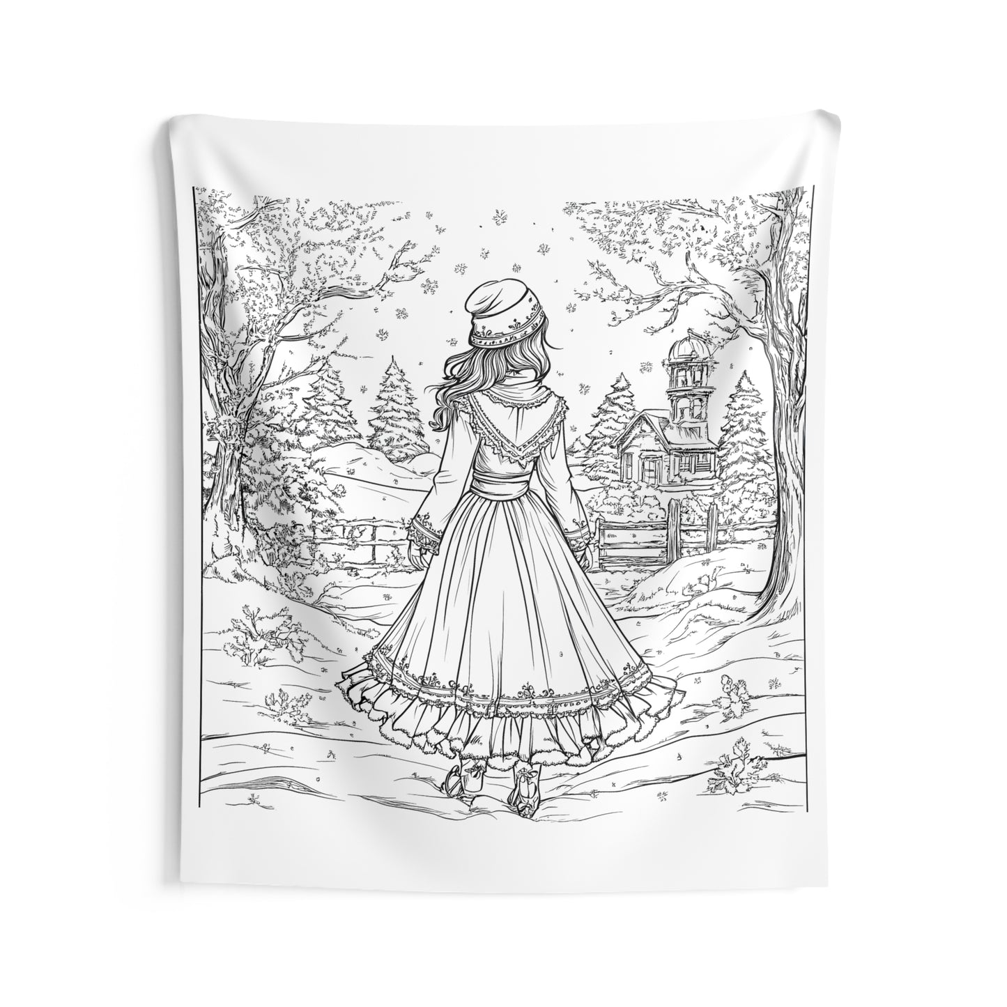 Indoor Wall Tapestries Coloring Kit with 10 Fabric Markers - Winter Scene