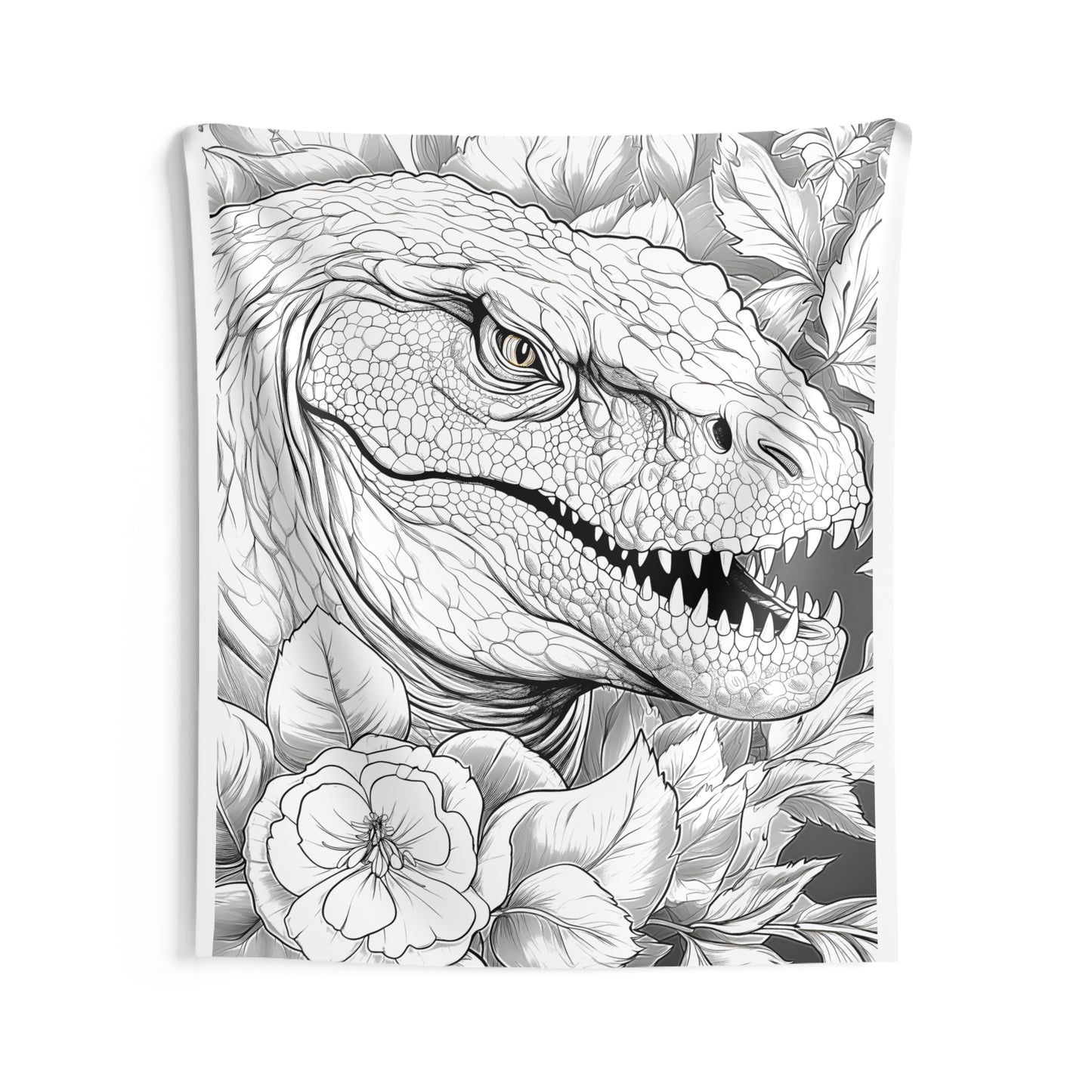 Indoor Wall Tapestries Coloring Kit with 10 Fabric Markers - Tyrannosaurus Rex and Flowers