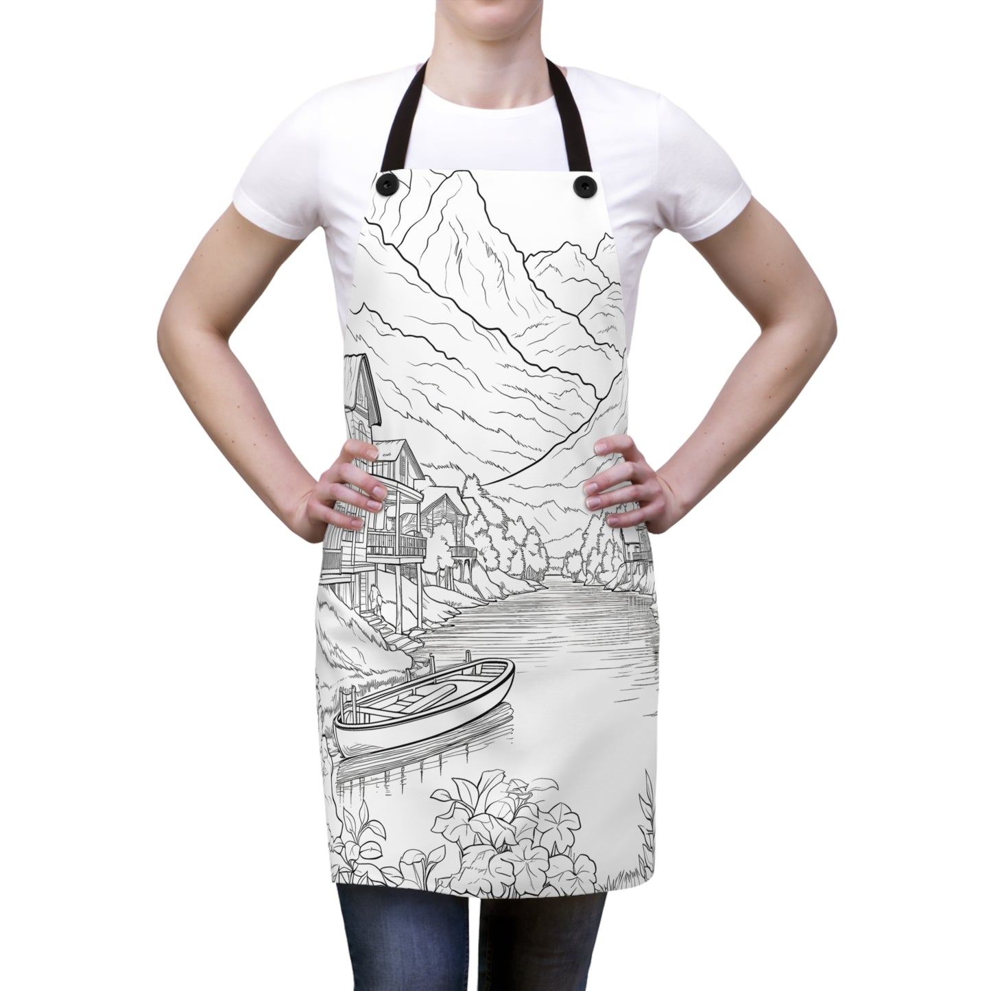 Apron Coloring Kit with 10 Fabric Markers - Mountain Lake Scene