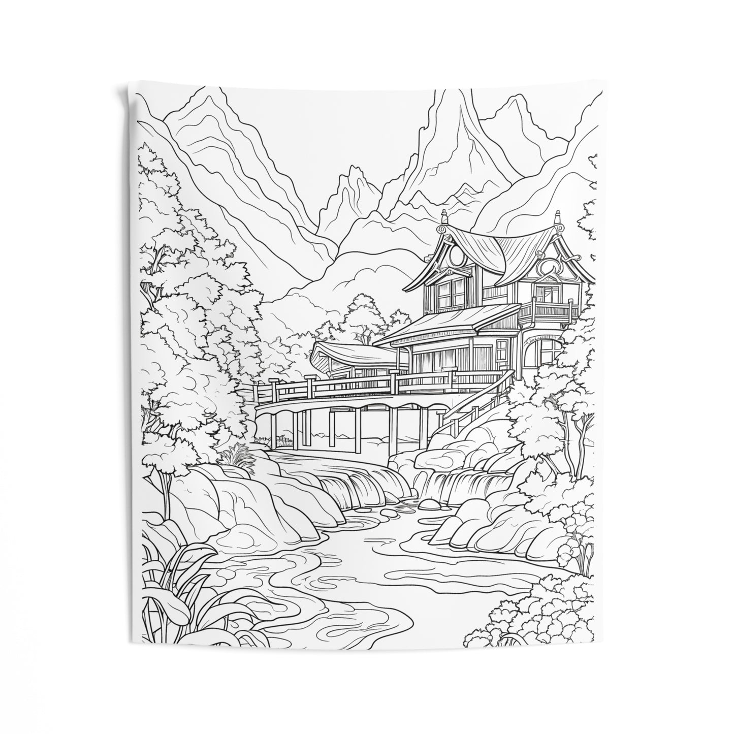 Indoor Wall Tapestries Coloring Kit with 10 Fabric Markers - Japanese Garden