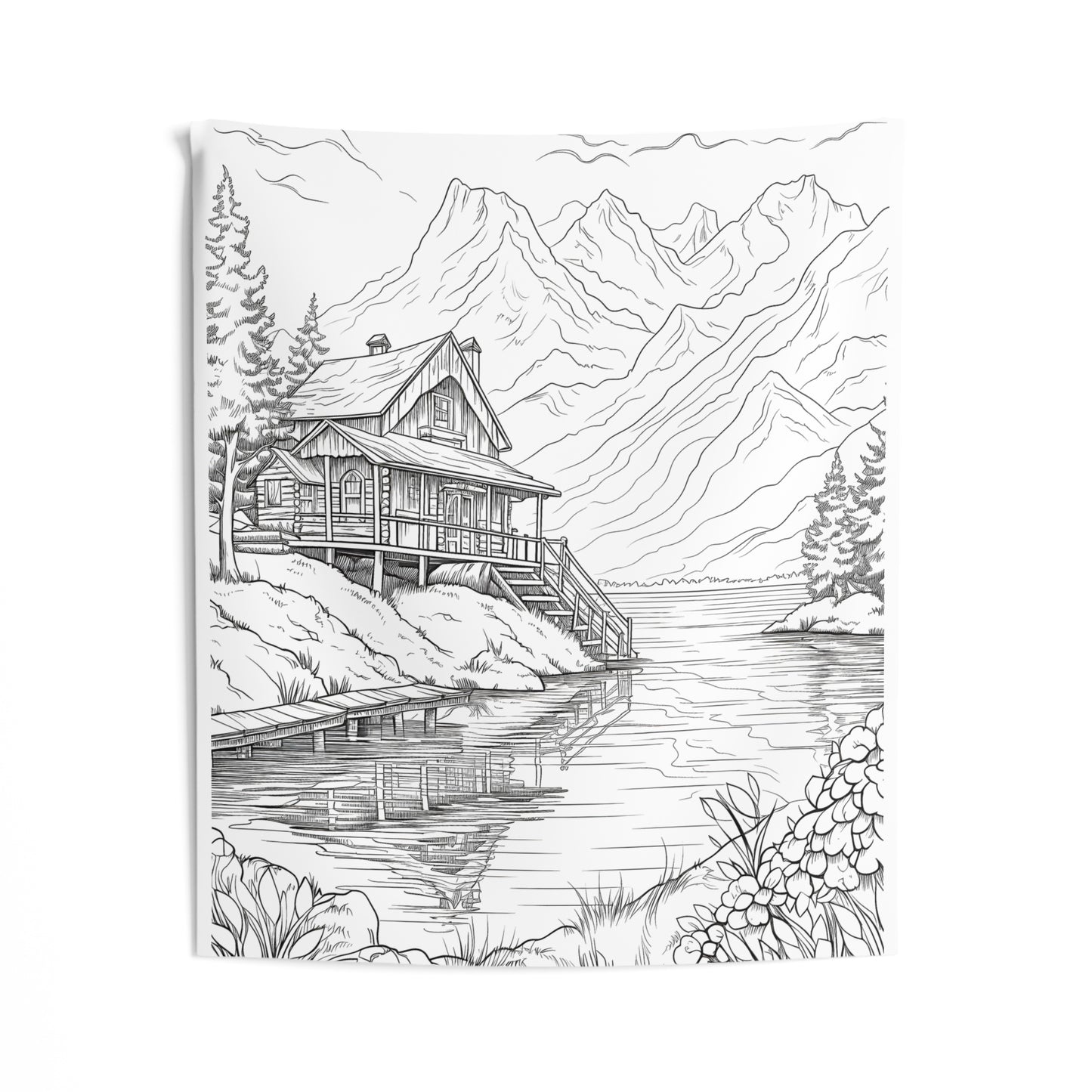 Indoor Wall Tapestries Coloring Kit with 10 Fabric Markers - Mountain Cabin