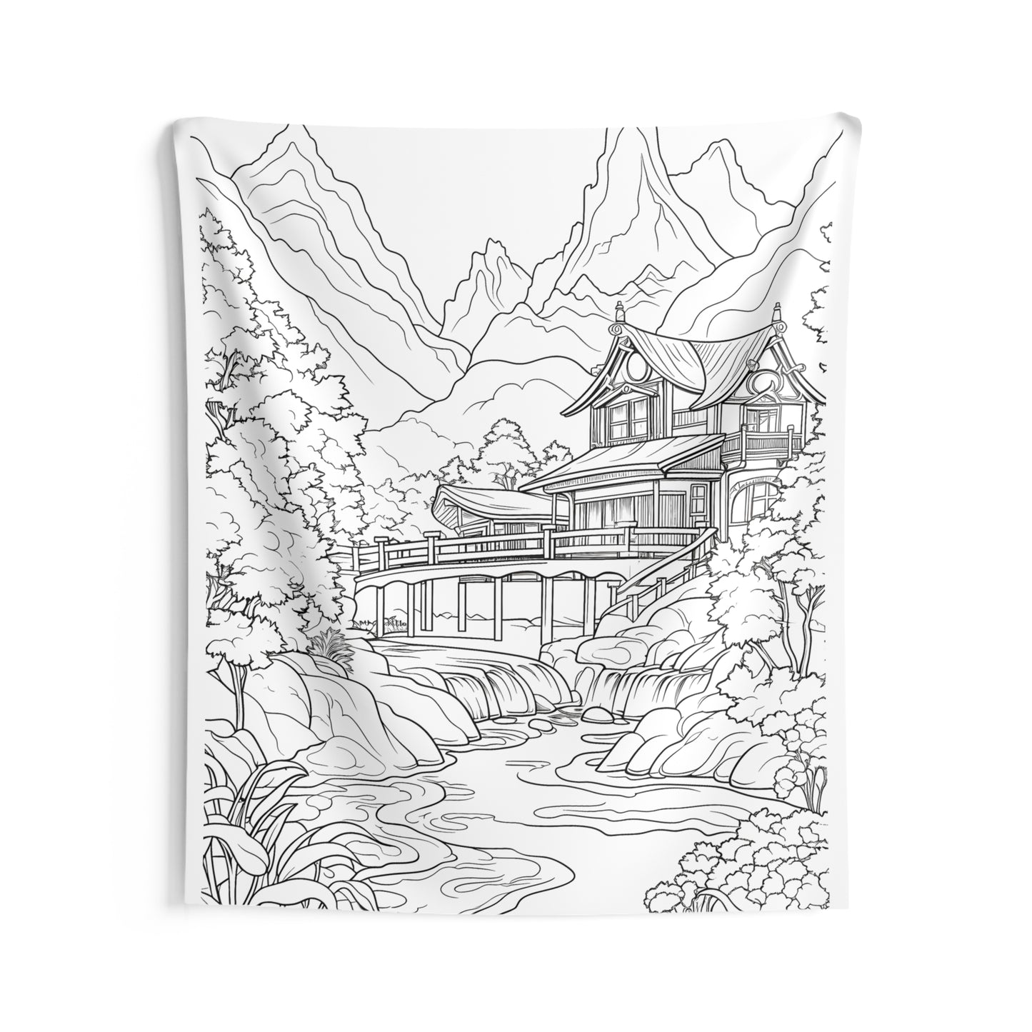 Indoor Wall Tapestries Coloring Kit with 10 Fabric Markers - Japanese Garden