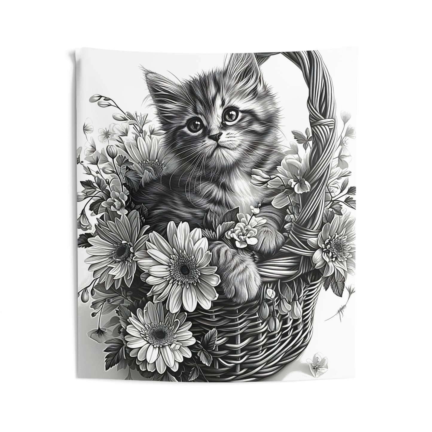 Indoor Wall Tapestries Coloring Kit with 10 Fabric Markers - Kitten in Flower Basket