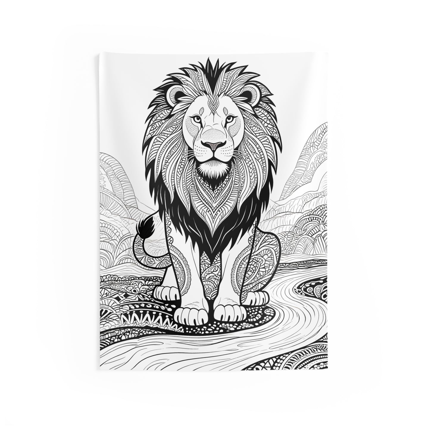 Indoor Wall Tapestries Coloring Kit with 10 Fabric Markers - Intricate Lion