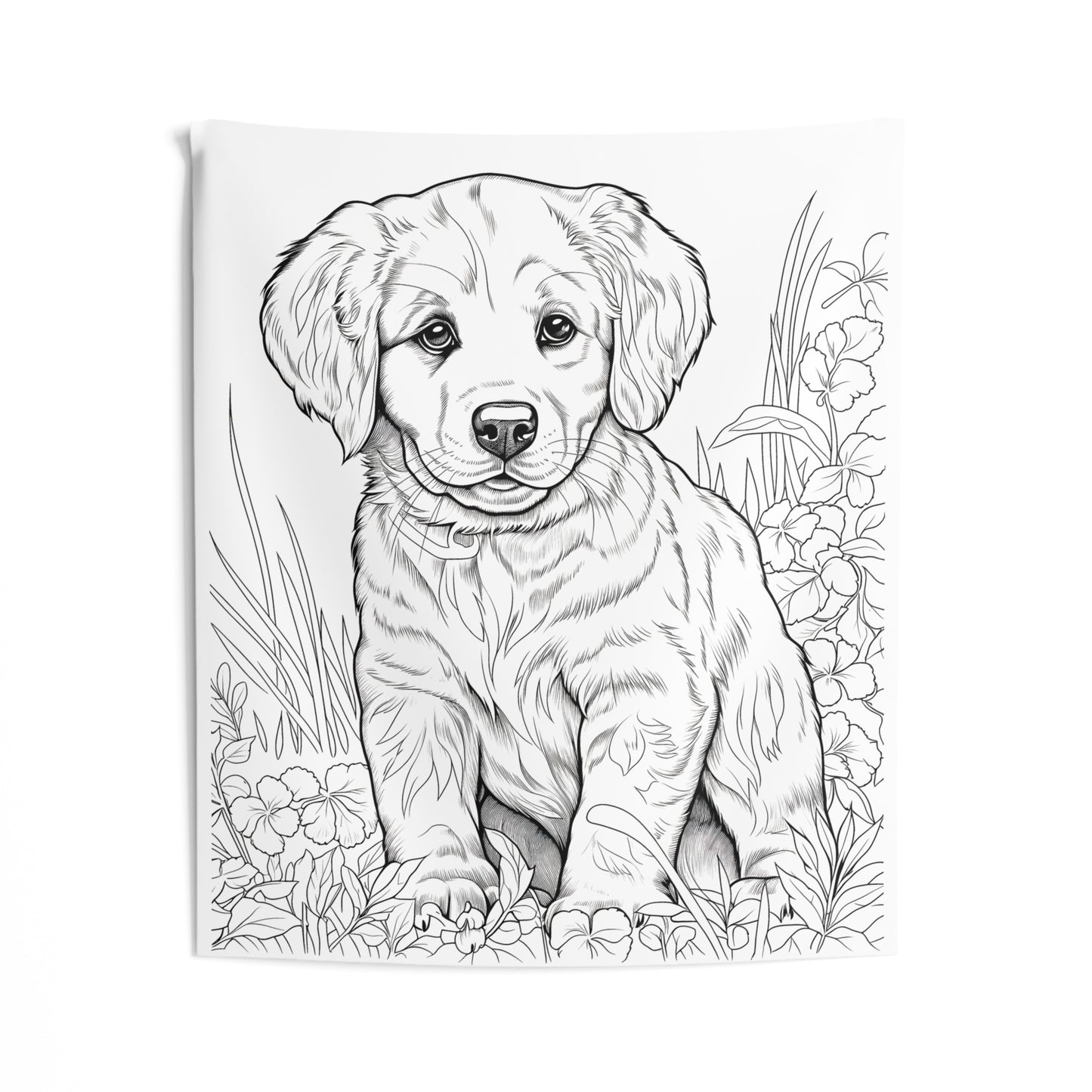 Indoor Wall Tapestries Coloring Kit with 10 Fabric Markers - Puppy in Garden