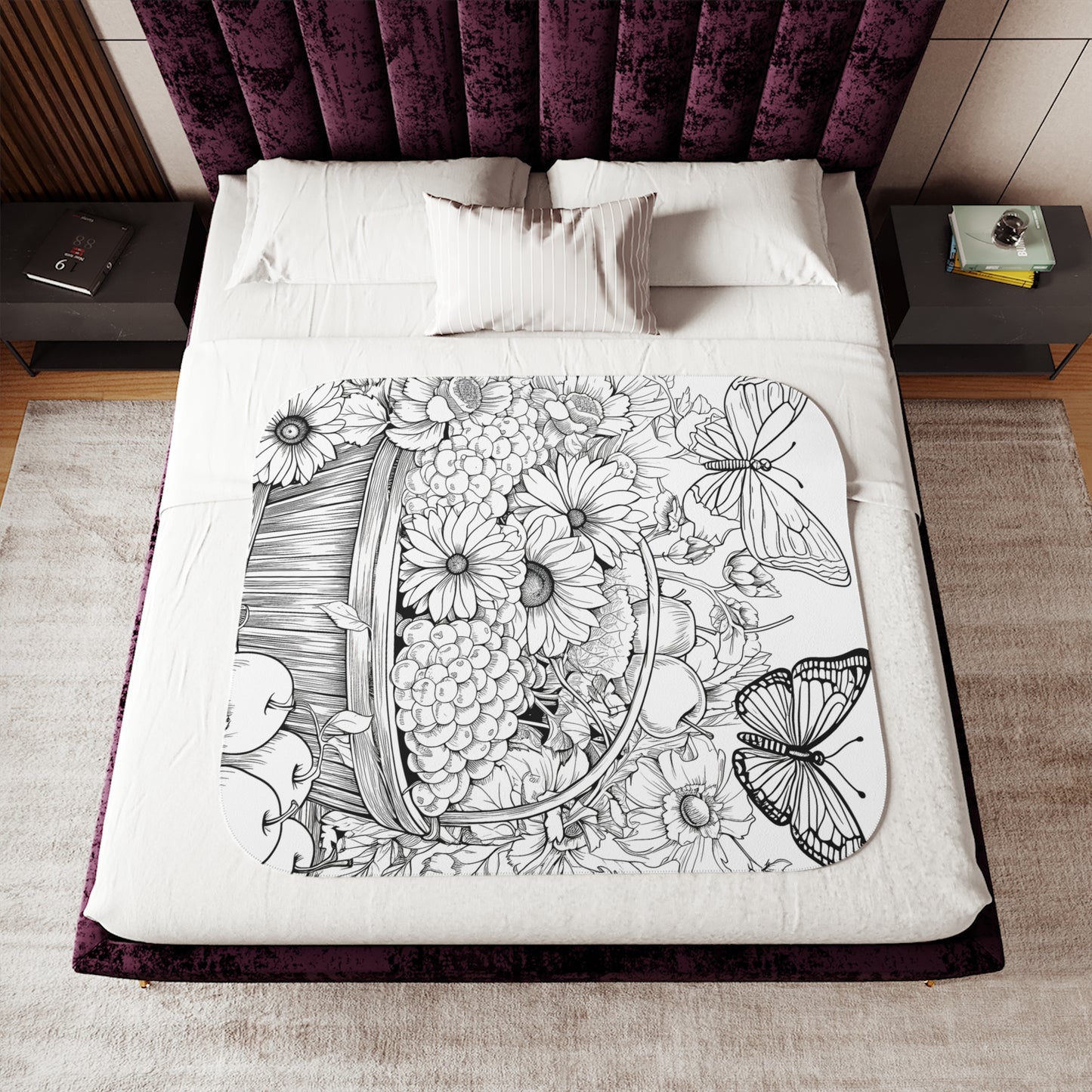 Blanket Coloring Kit with 10 Fabric Markers - Basket of Flowers with Butterflies