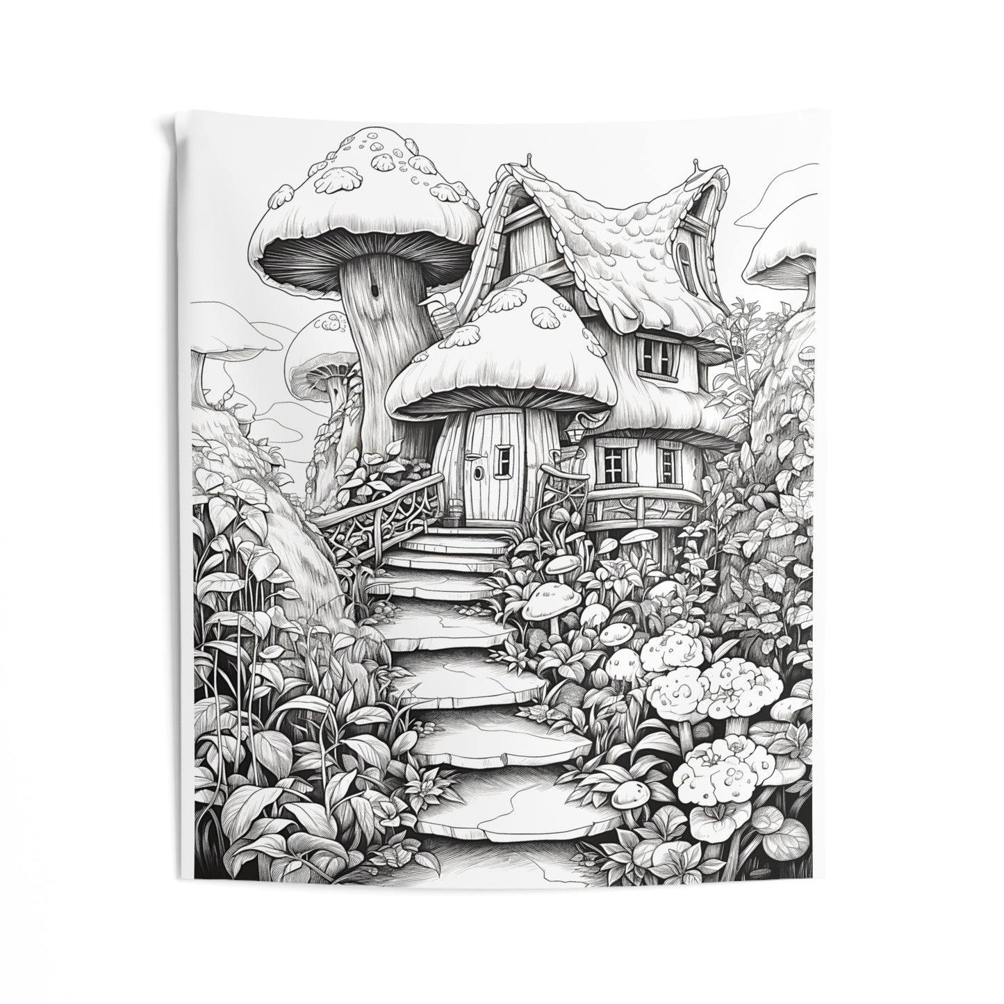 Indoor Wall Tapestries Coloring Kit with 10 Fabric Markers - Mushroom House