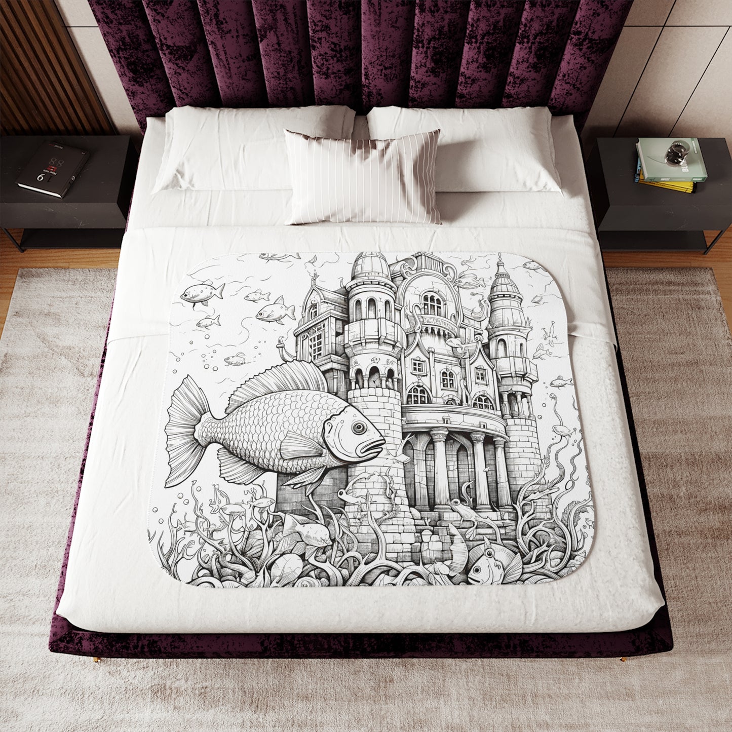 Blanket Coloring Kit with 10 Fabric Markers - Fish and Castle