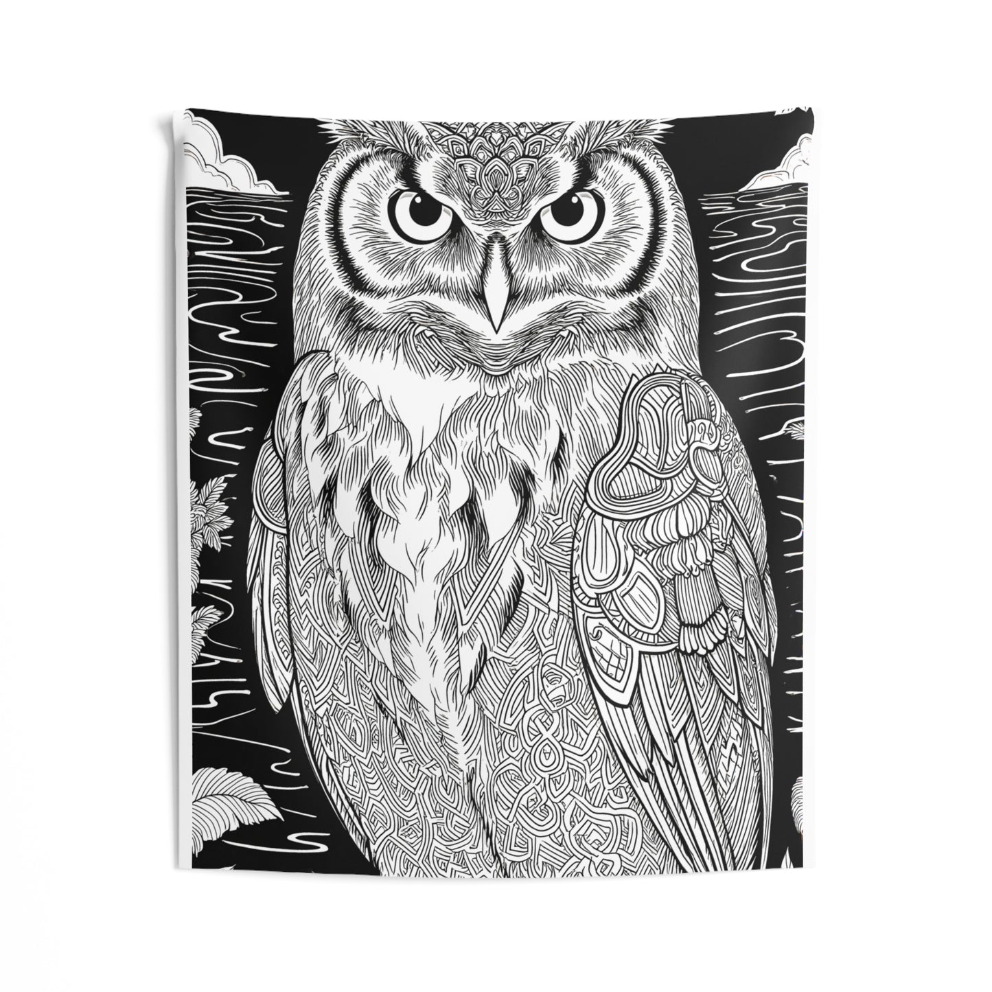 Indoor Wall Tapestries Coloring Kit with 10 Fabric Markers - Intricate Owl Design