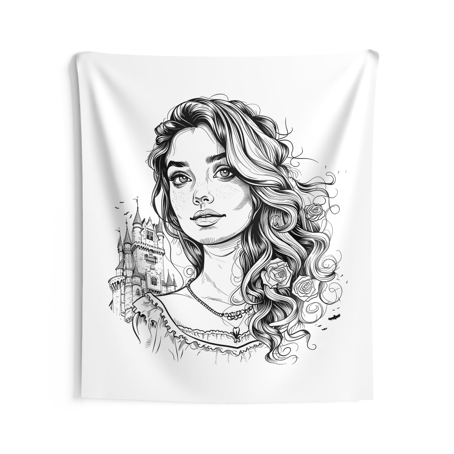 Indoor Wall Tapestries Coloring Kit with 10 Fabric Markers - Princess Portrait