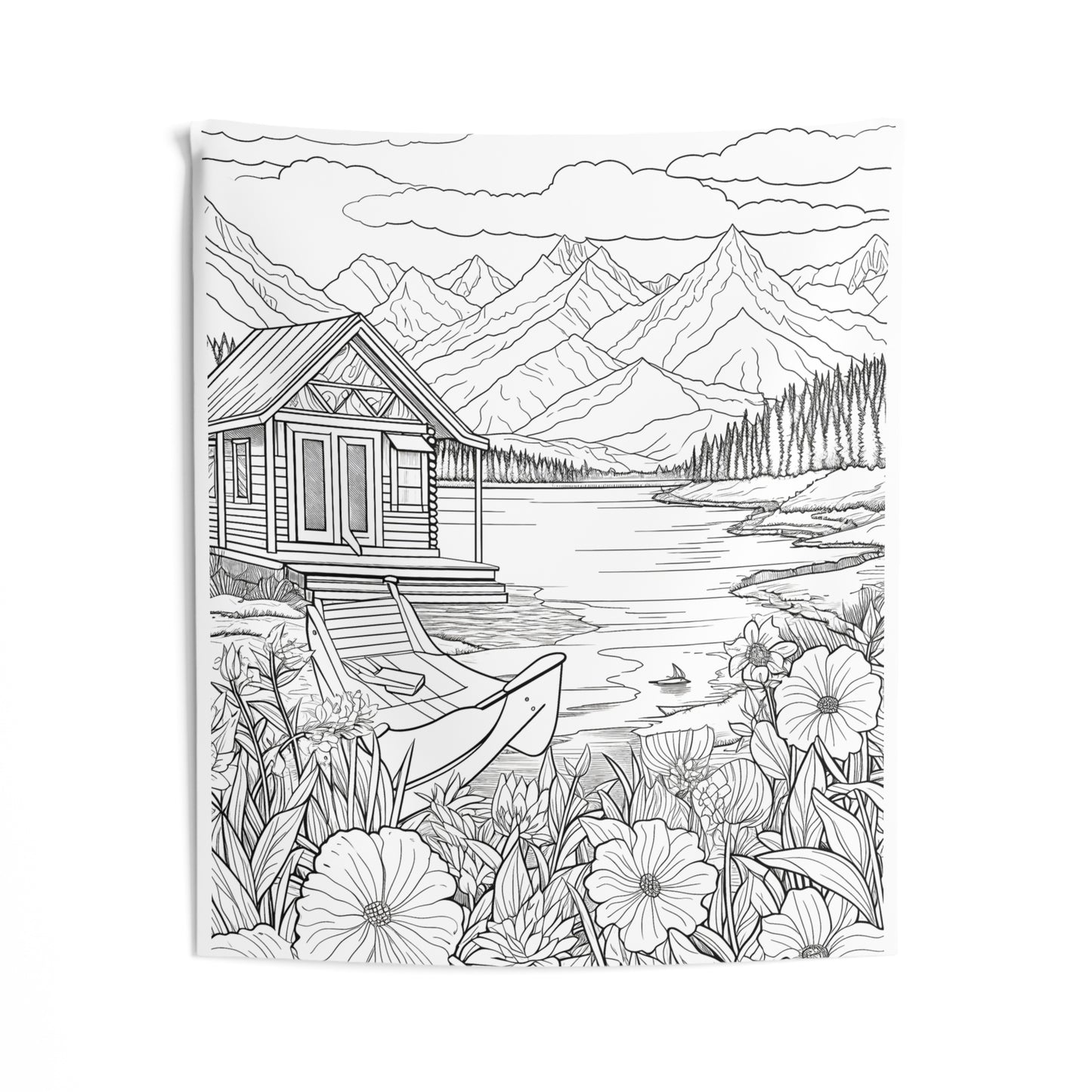 Indoor Wall Tapestries Coloring Kit with 10 Fabric Markers - Mountain Retreat